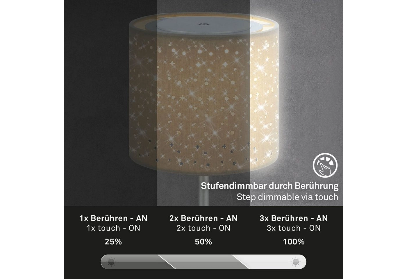 LED Akku Tischleuchte, Ø12,5 cm, LED-Modul, 3W, 350 lm, taupe