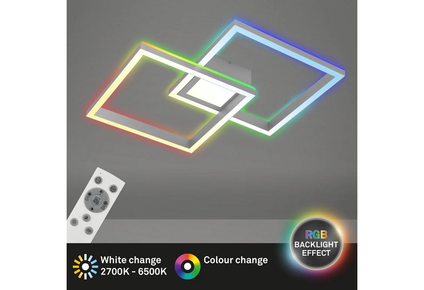 RGB CCT LED Deckenleuchte, 59,7 cm, LED-Platine, 44 W, 4400 lm, aluminiumfarbig