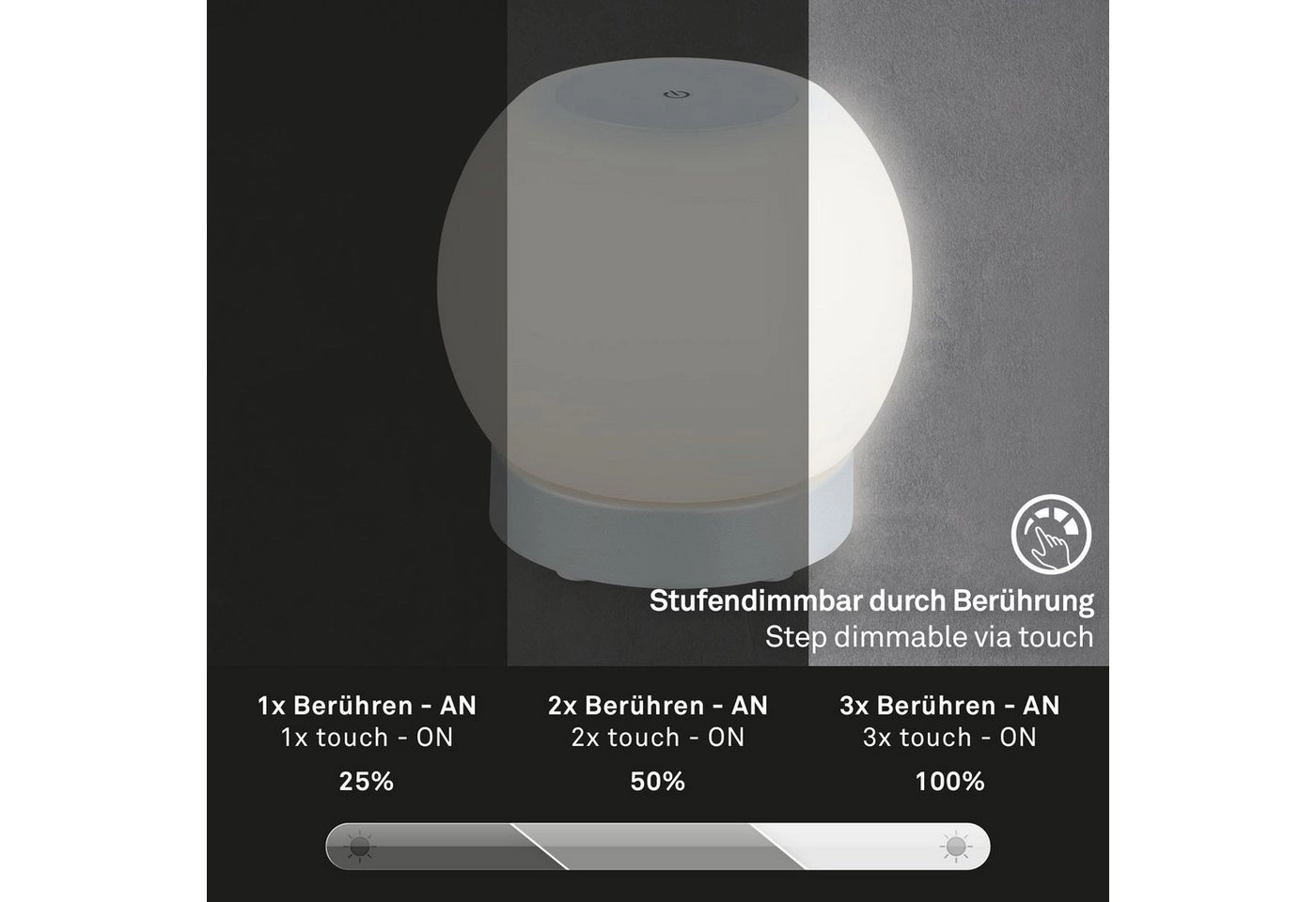 LED Akku Tischleuchte, Ø16 cm, LED-Modul,  3W, 350 lm, chrom-matt