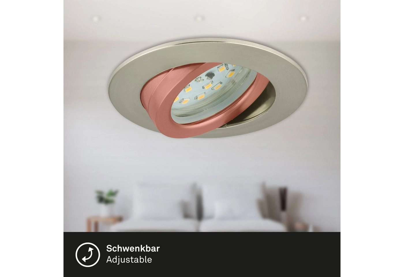 3er Set LED Einbauleuchte, Ø 8,2 cm, 5,5 W, Matt-Nickel