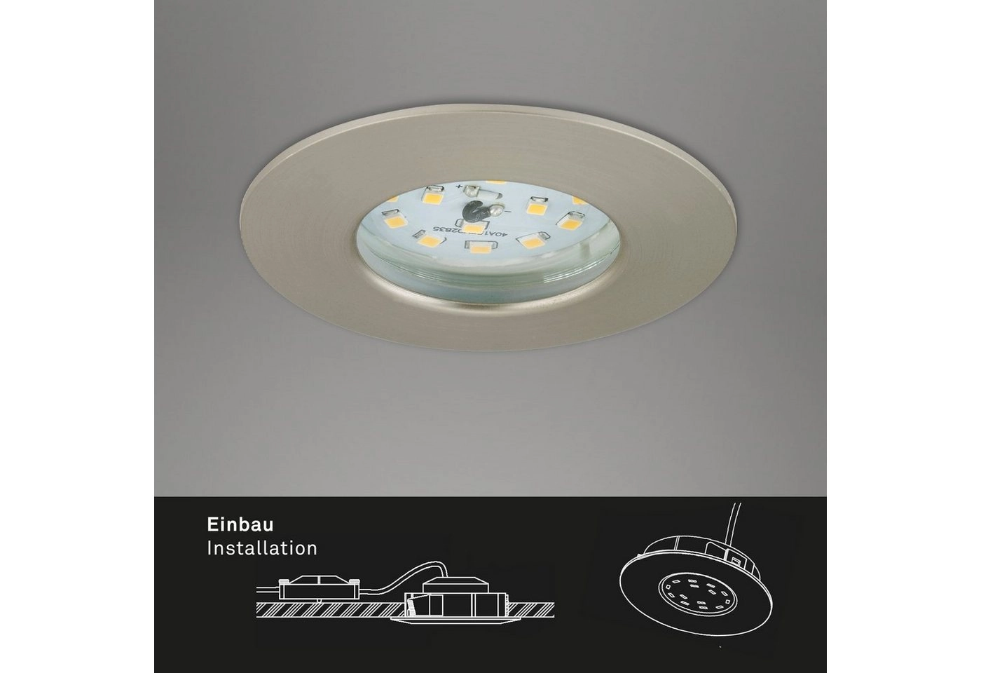 3er Set LED Einbauleuchte, Ø 7,5 cm, 5,5 W, Matt-Nickel