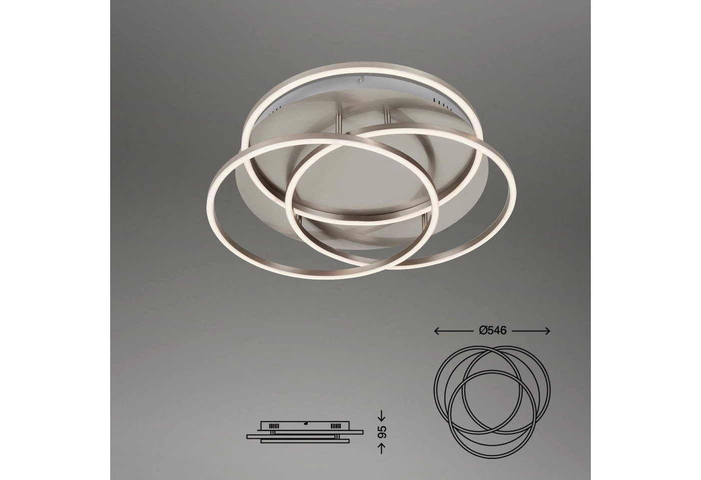 LED Deckenleuchte, Ø 52,5 cm, 56 W, Matt-Nickel