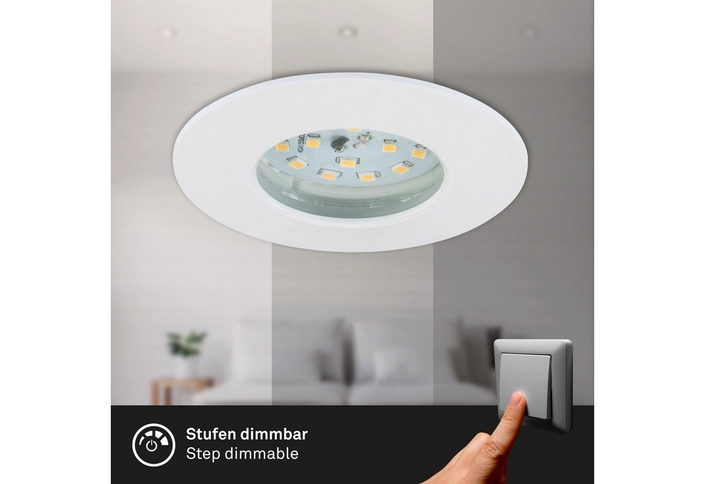 3er Set LED Einbauleuchte, Ø 7,5 cm, 6,5 W, Weiß