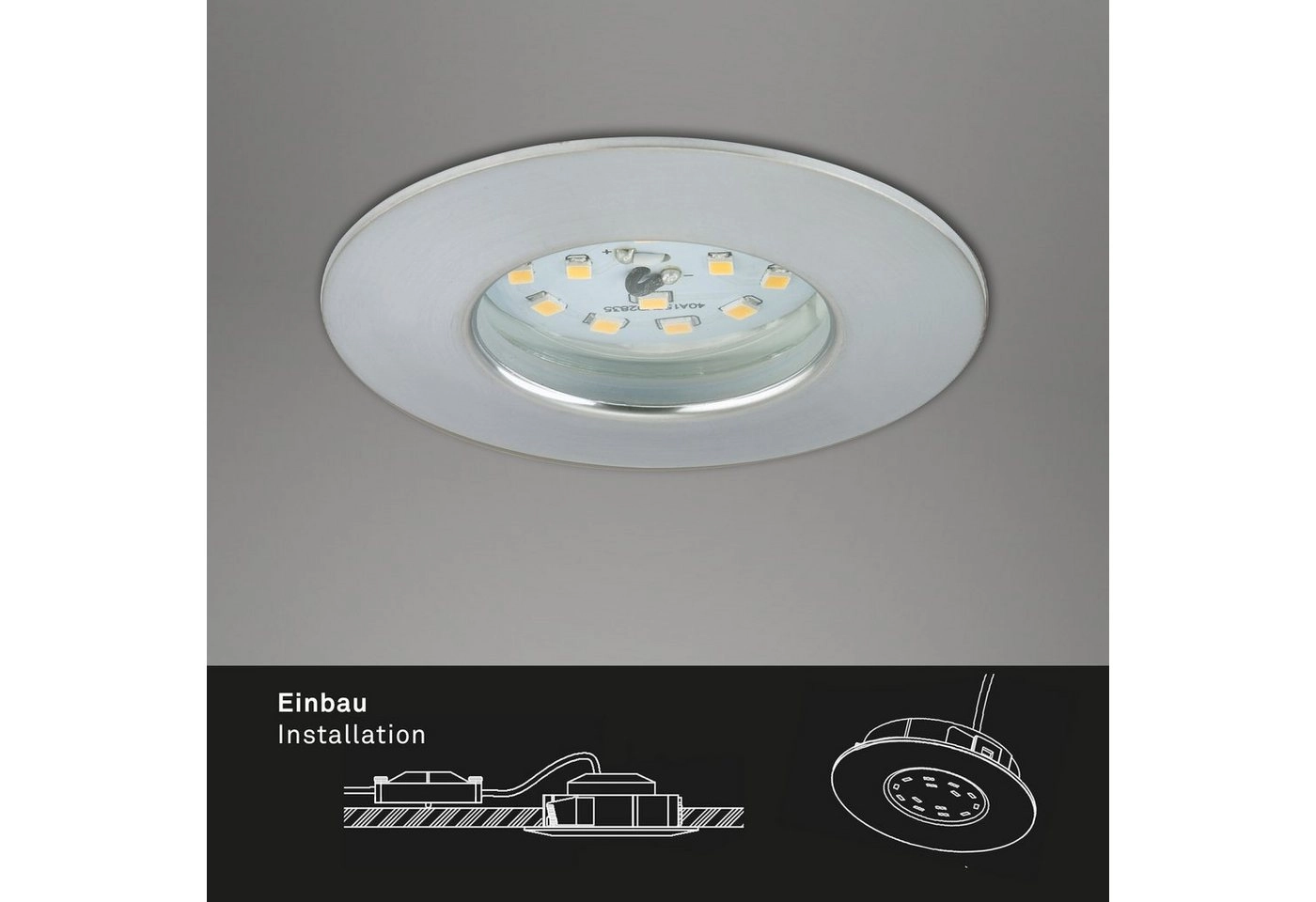 3er Set LED Einbauleuchte, Ø 7,5 cm, 6,5 W, Alu