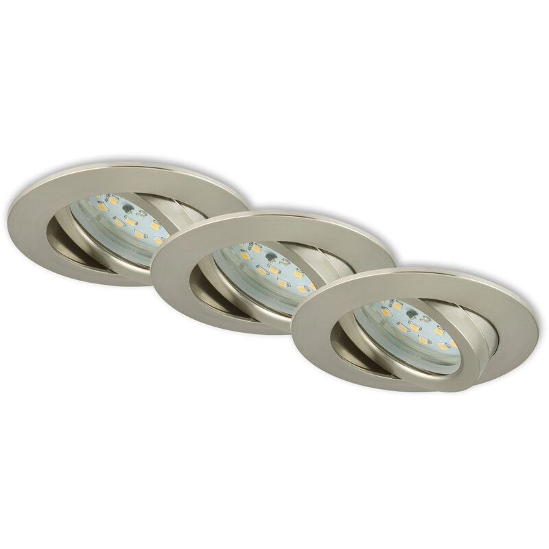 3er Set LED Einbauleuchte, Ø 8,2 cm, 6,5 W, Matt-Nickel