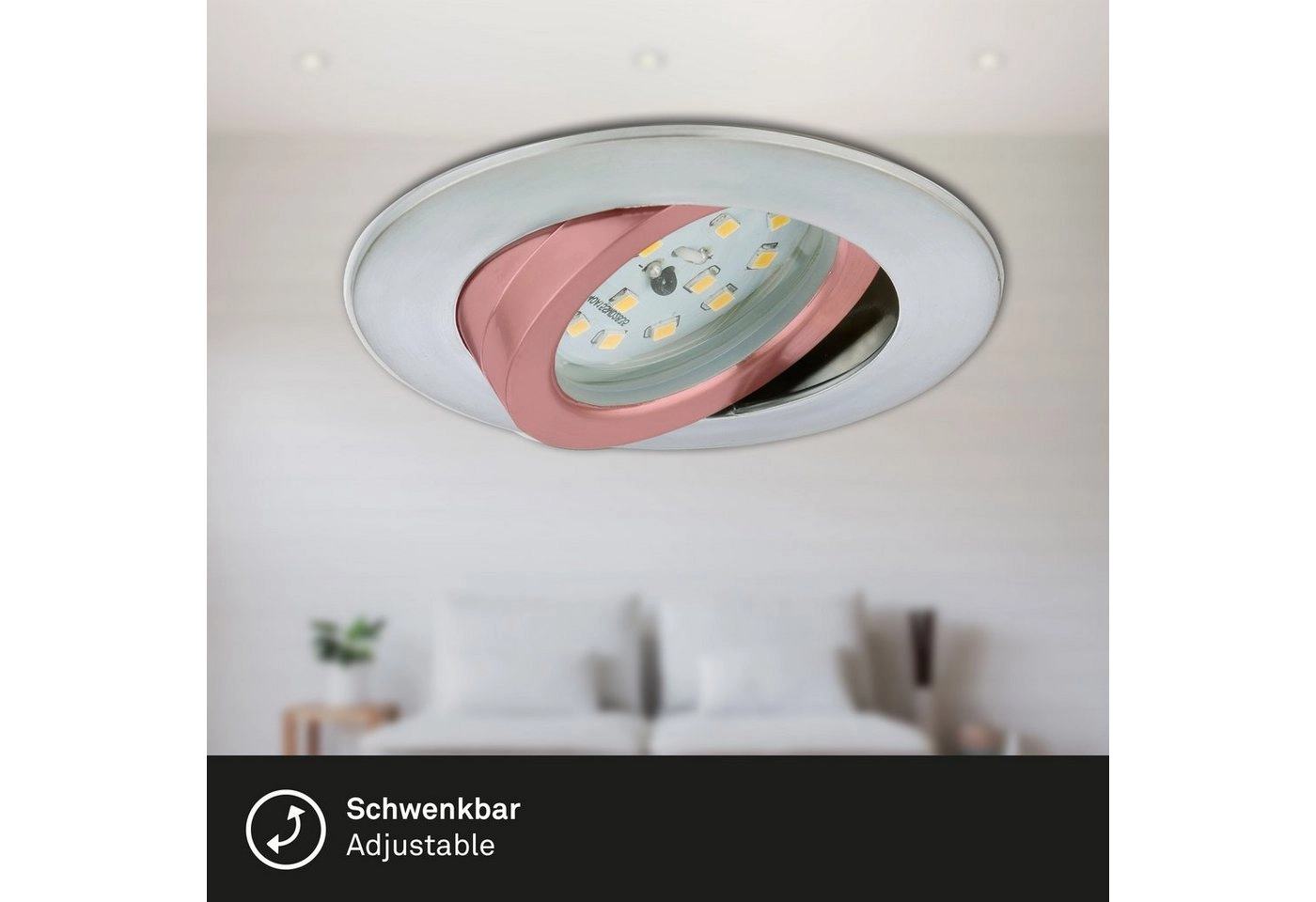 3er Set LED Einbauleuchte, Ø 8,2 cm, 6,5 W, Alu