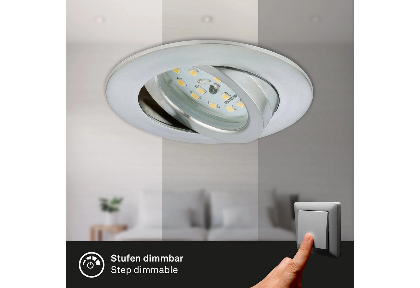 3er Set LED Einbauleuchte, Ø 8,2 cm, 6,5 W, Alu