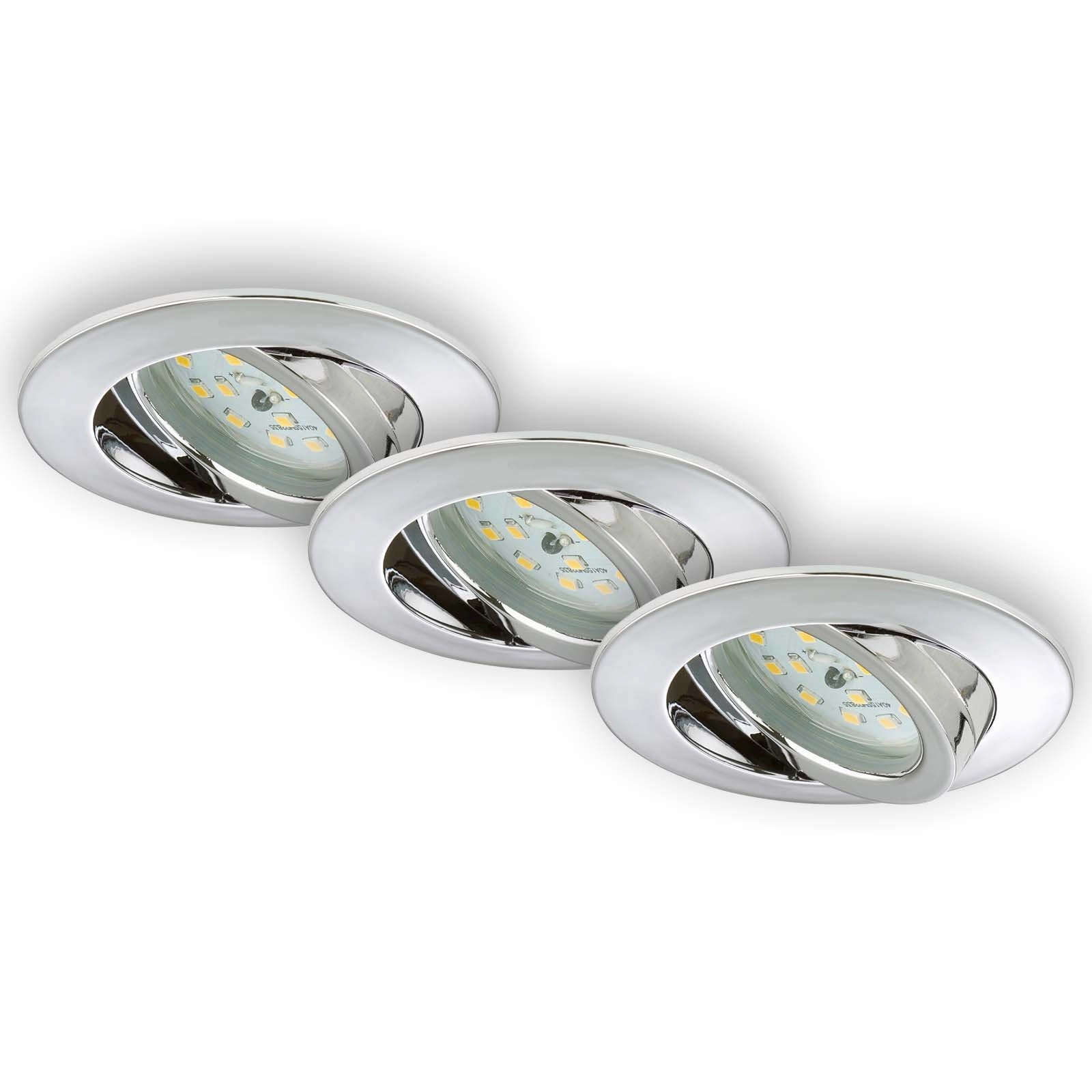 3er Set LED Einbauleuchte, Ø 8,2 cm, 5 W, Chrom