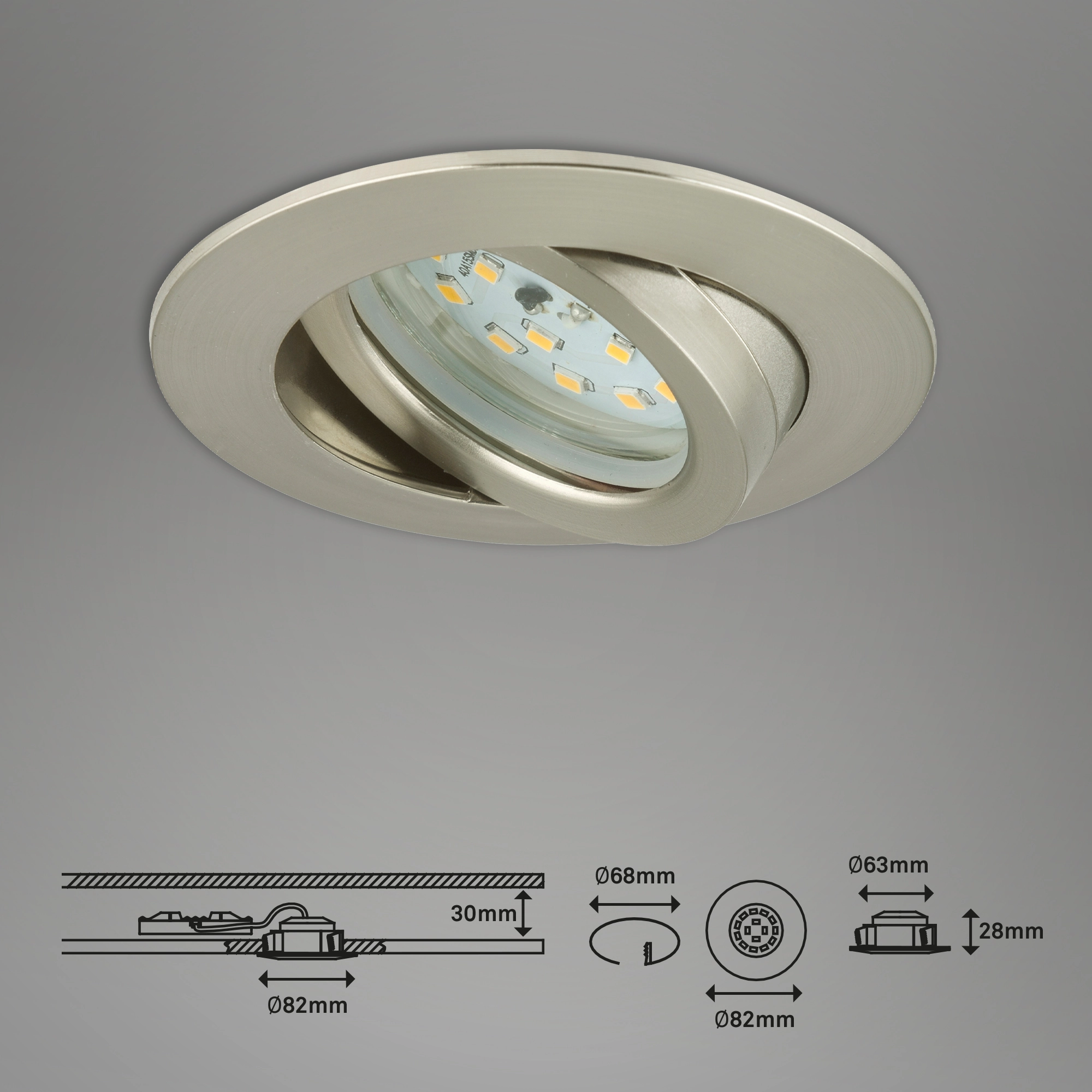 LED Einbauleuchte, Ø 8,2 cm, 5,5 W, Matt-Nickel