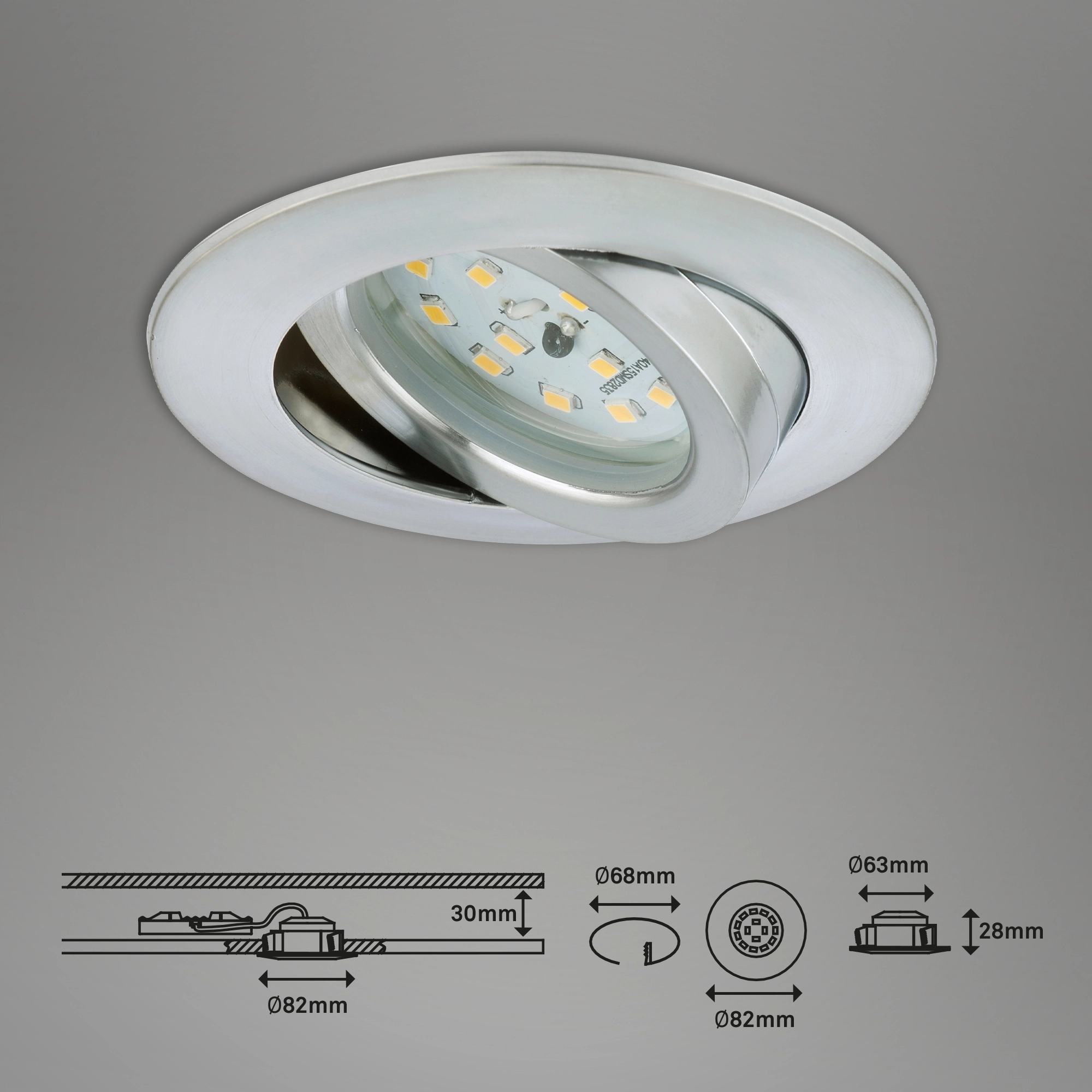 LED Einbauleuchte, Ø 8,2 cm, 6,5 W, Alu