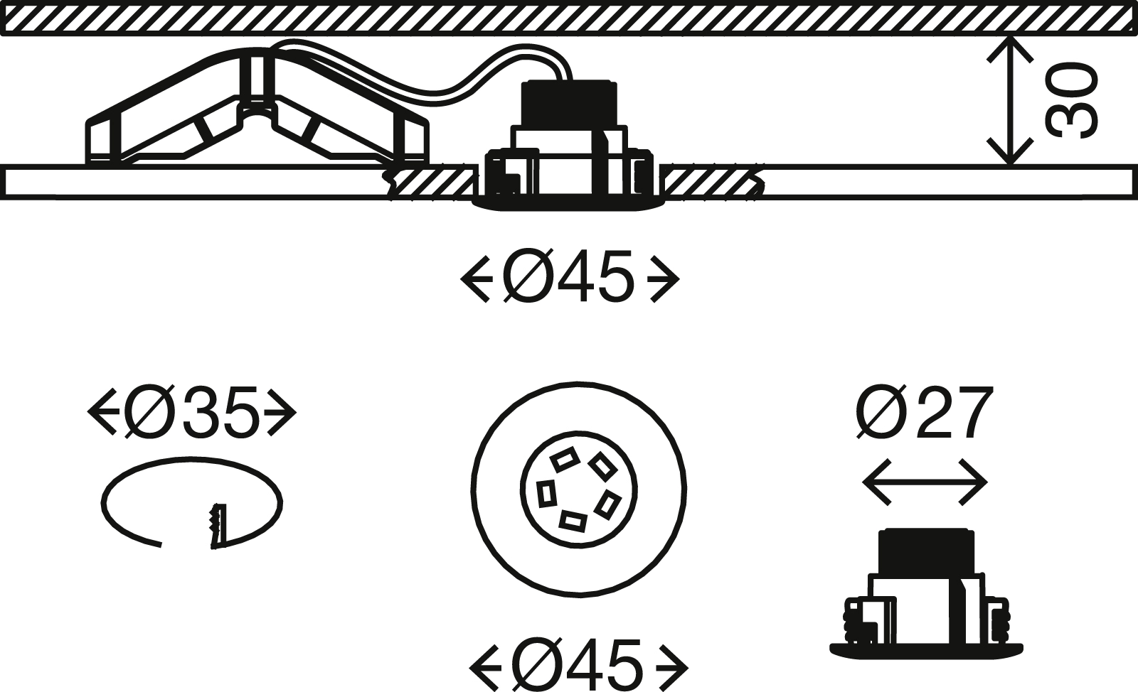 LED Einbauleuchte, Ø 4,5 cm, 1,8 W, Weiß