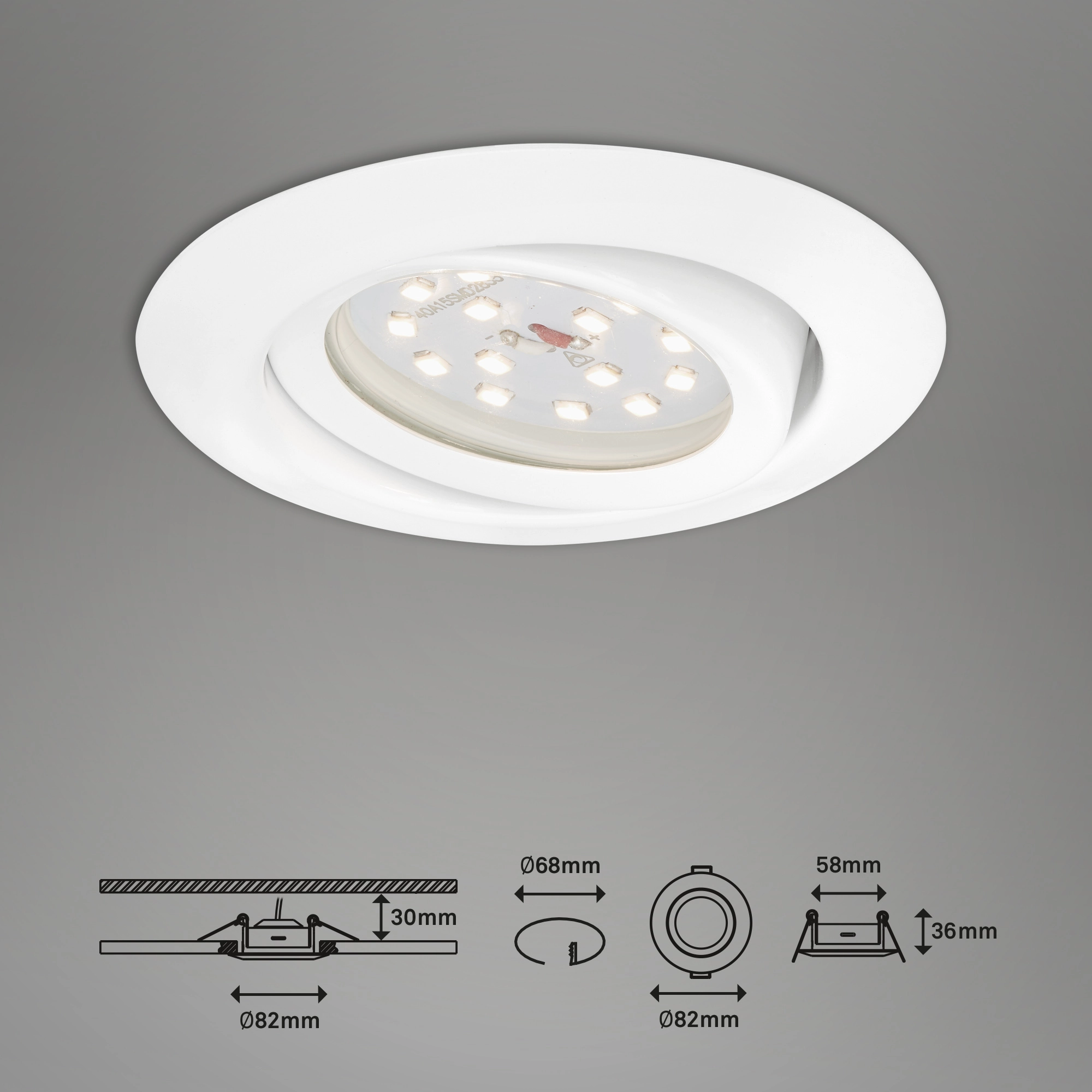 3er Set LED Einbauleuchte, Ø 8,2 cm, 3,5 W, Weiß