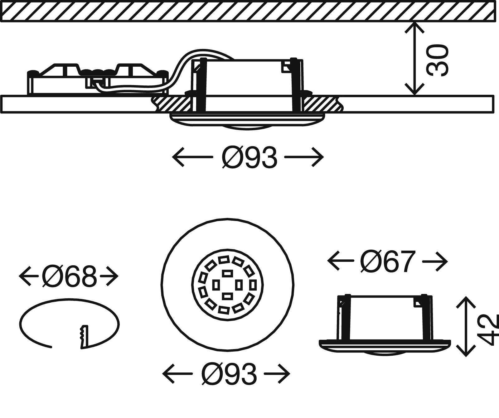 LED Einbauleuchte, Ø 9,3 cm, 5 W, Matt-Nickel