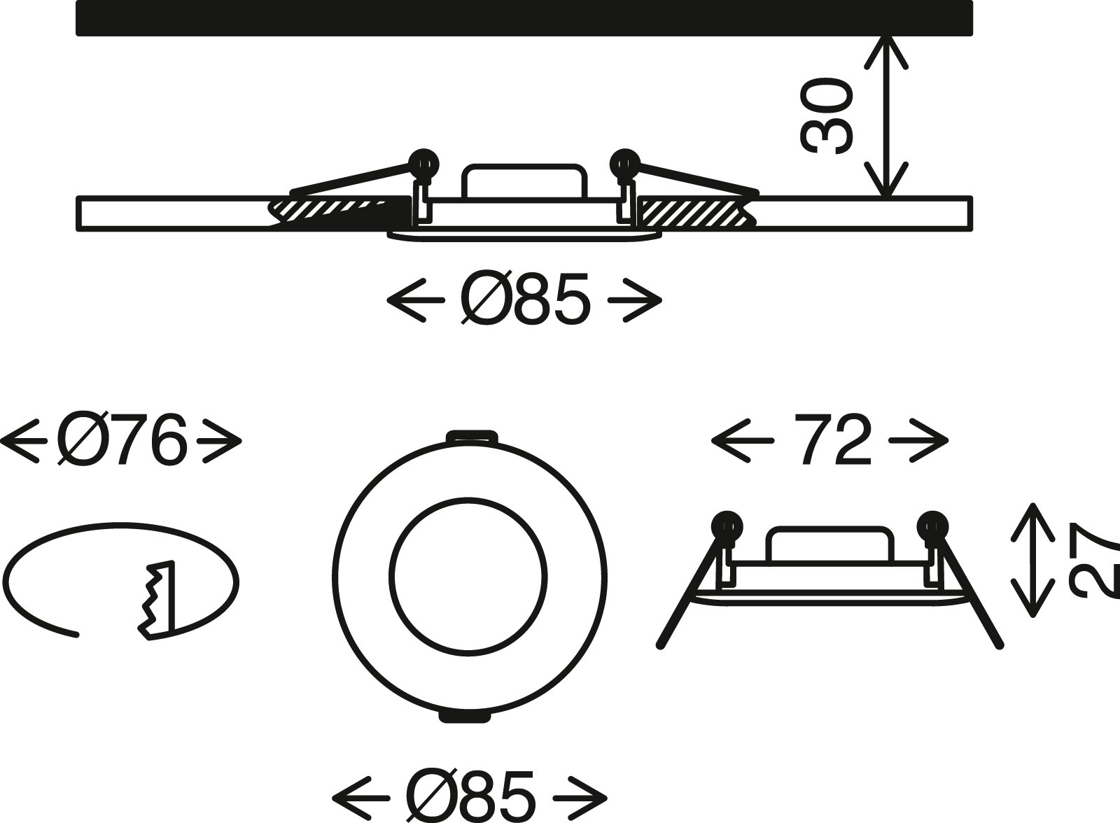 3er Set LED Einbauleuchte, Ø 8,5 cm, 5 W, Matt-Nickel