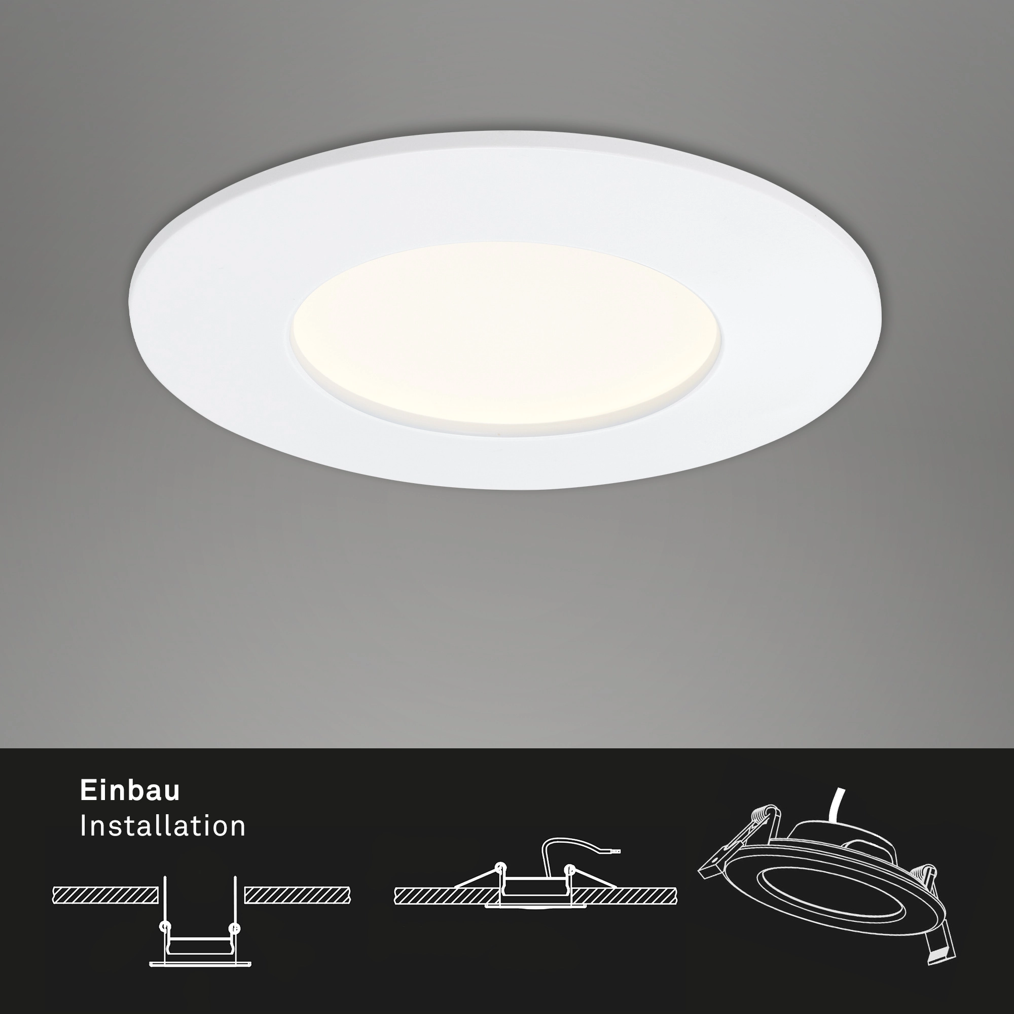 3er Set LED Einbauleuchte, Ø 8,5 cm, 6 W, Weiß