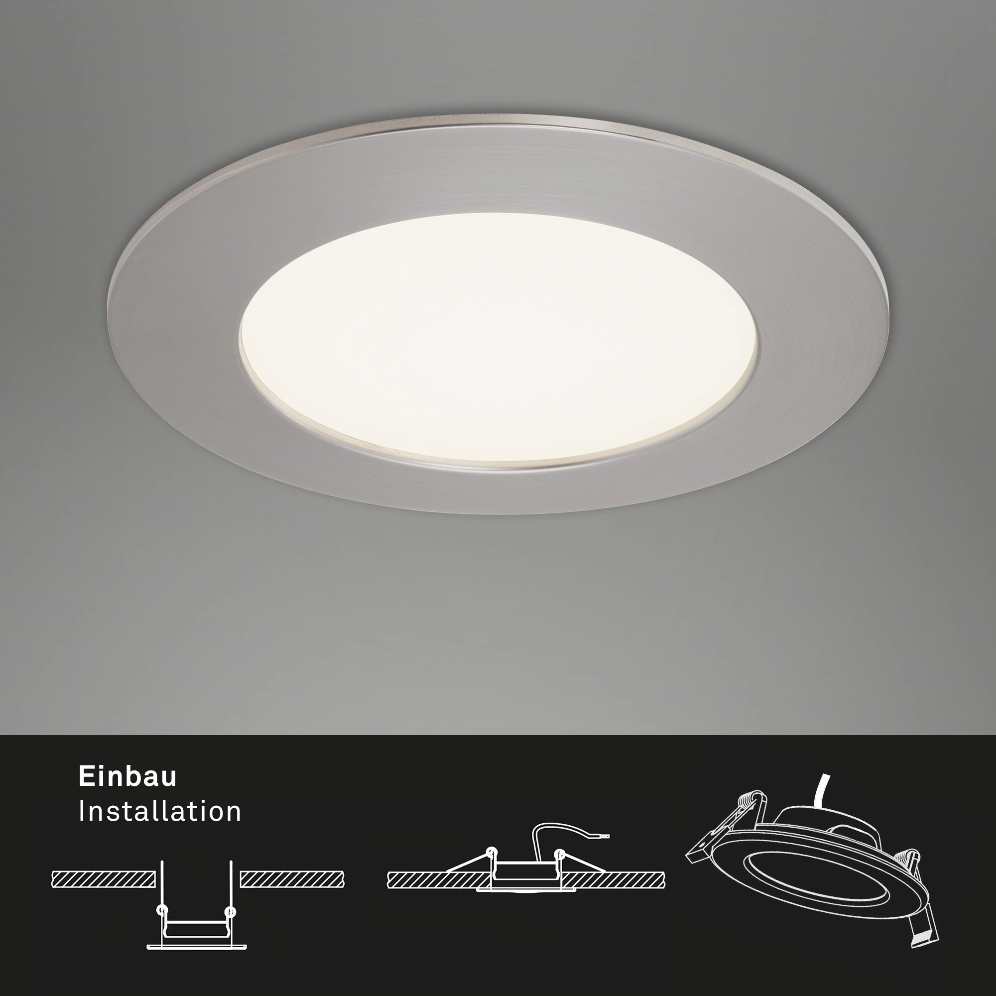 LED Einbauleuchte, Ø 12 cm, 6,4 W, Matt-Nickel