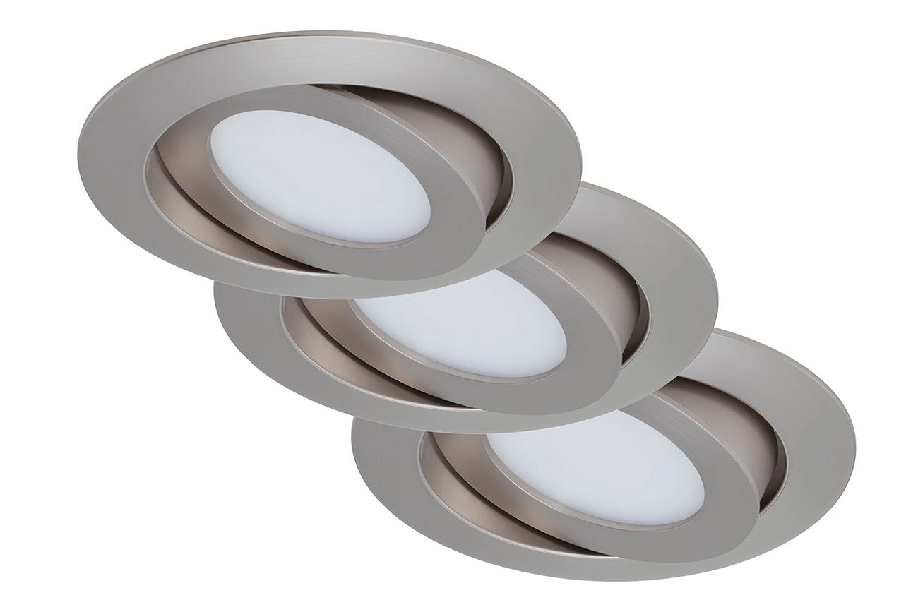 3er Set LED Einbauleuchte, Ø 10,6 cm, 4,8 W, Matt-Nickel