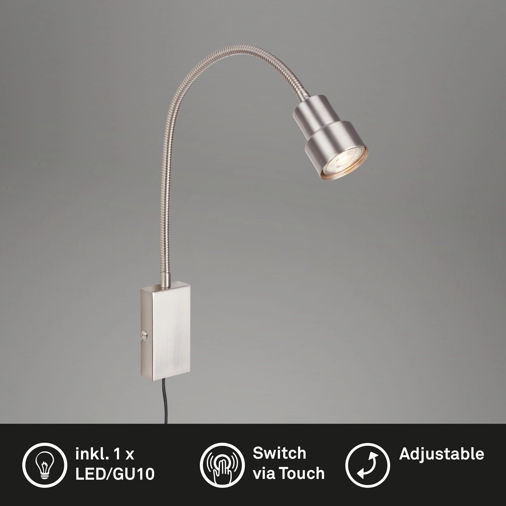 LED Touch Wandleuchte, 57,7 cm, 5 W, Matt-Nickel