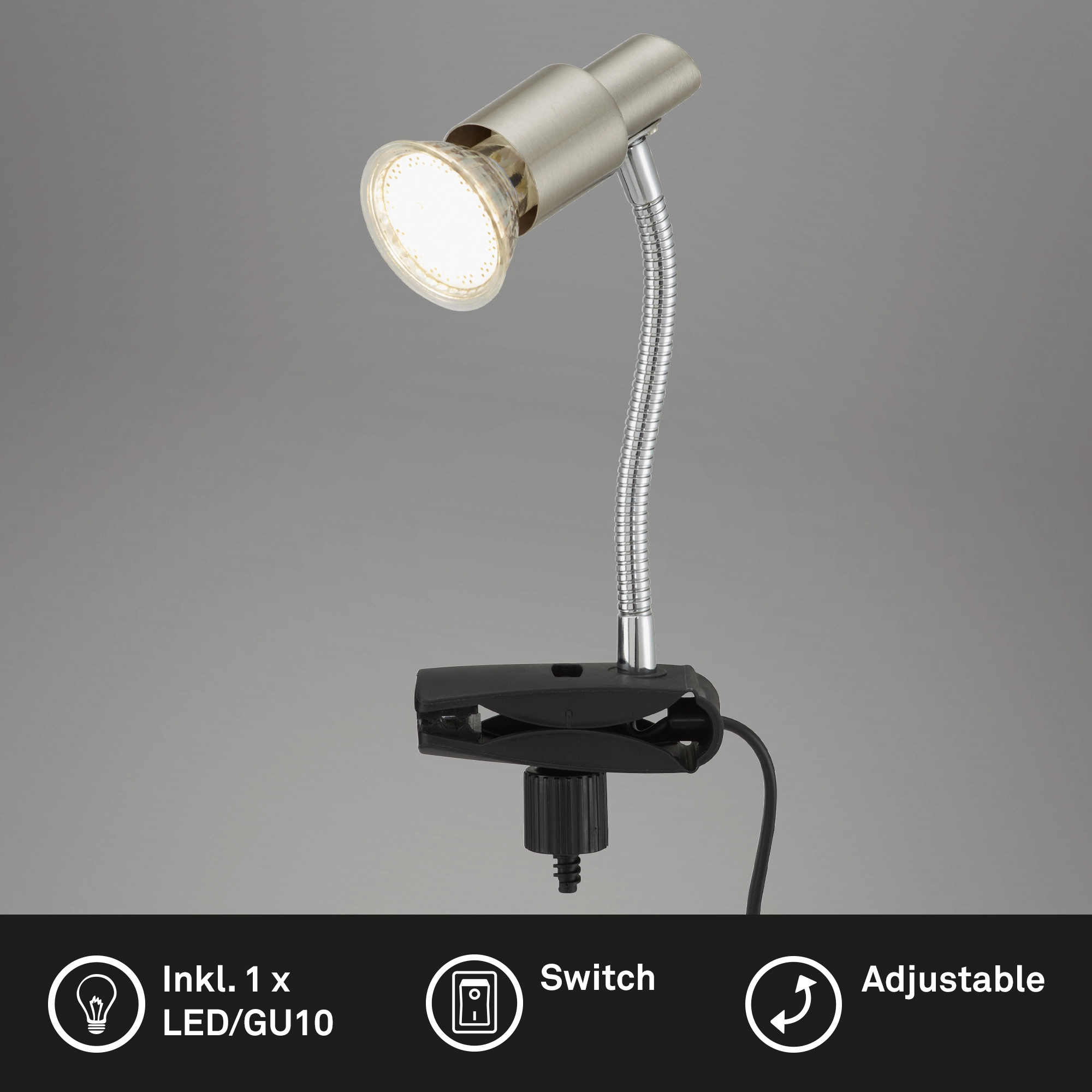 LED Klemmleuchte, 3,5 cm, 3 W, Matt-Nickel