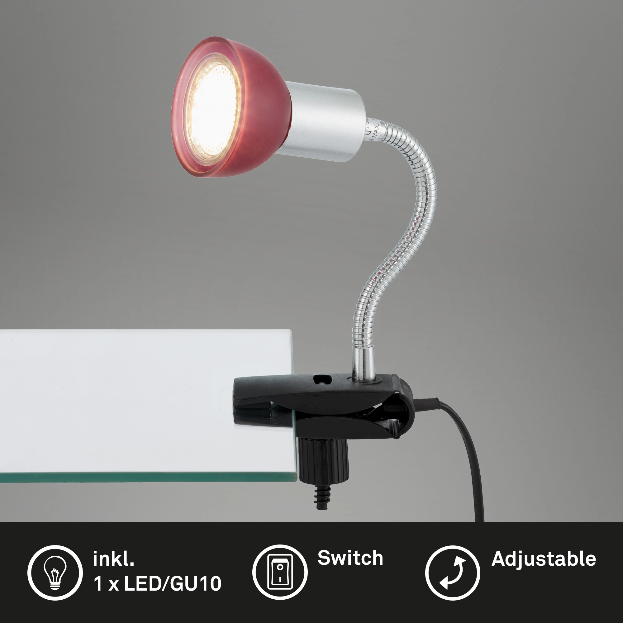 LED Klemmleuchte, 9 cm, 3 W, Titan-Rot