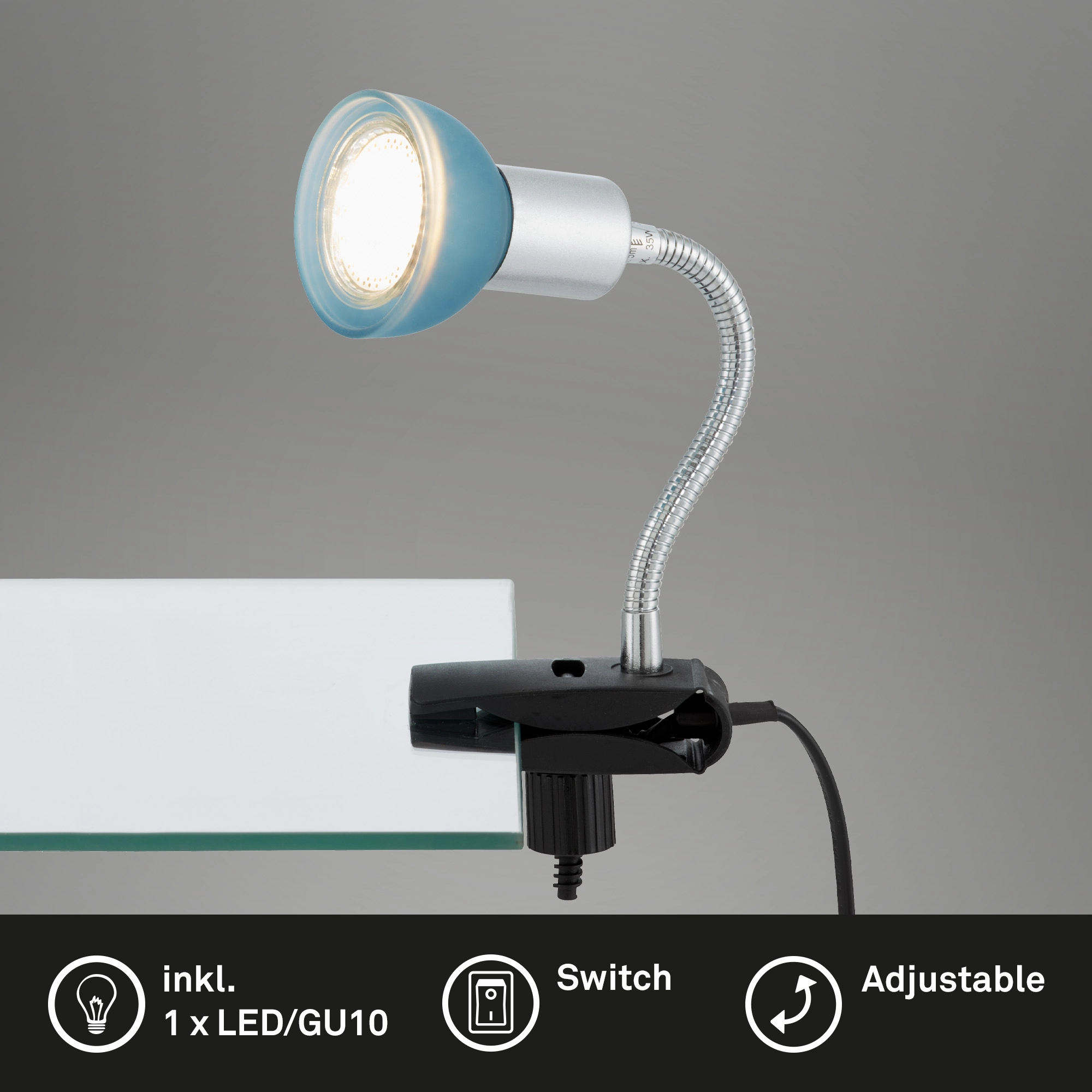 LED Klemmleuchte, 9 cm, 3 W, Titan-Blau