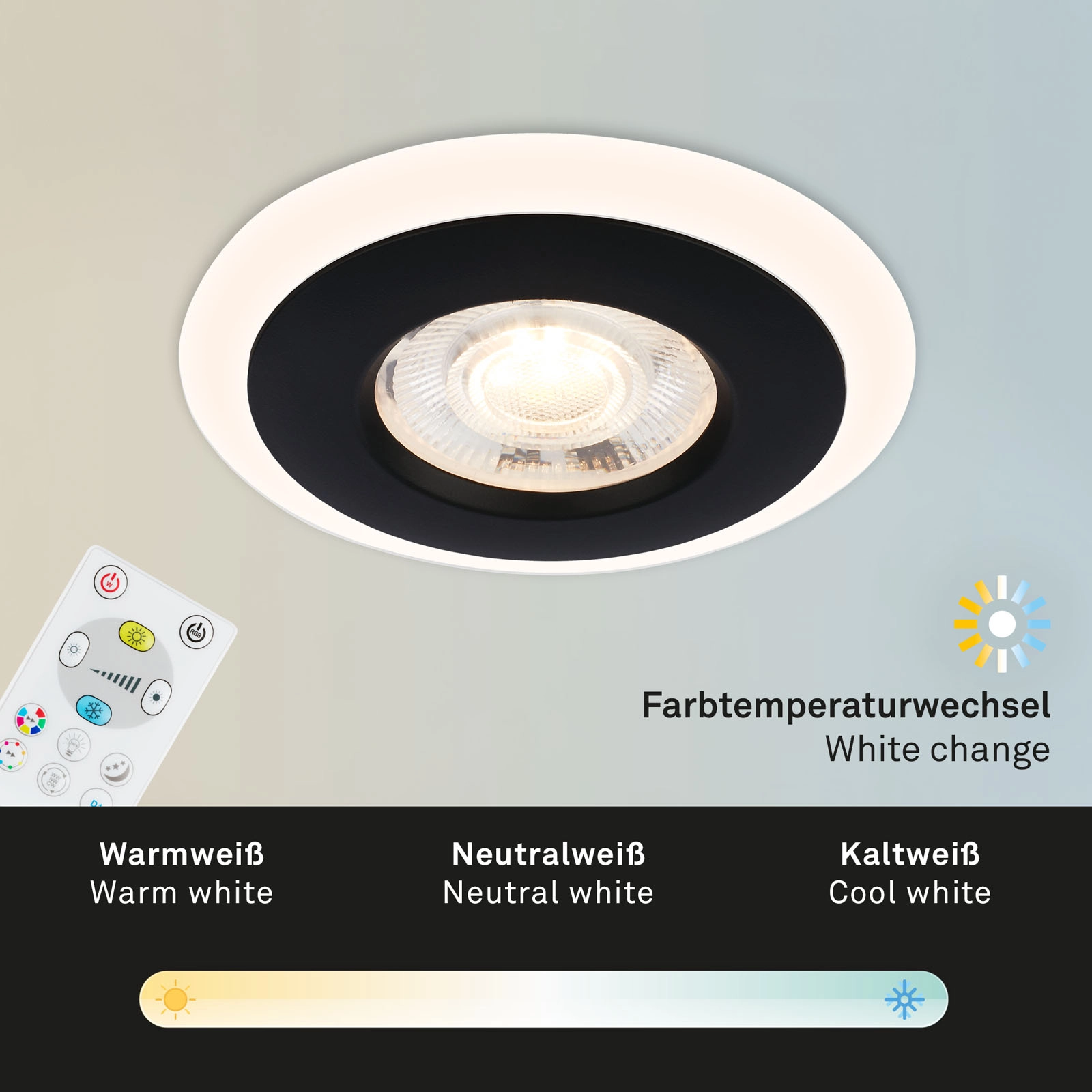 LED Einbauleuchten-Set, Ø8,4 cm, 3x LED, 5 W, 460 lm, schwarz