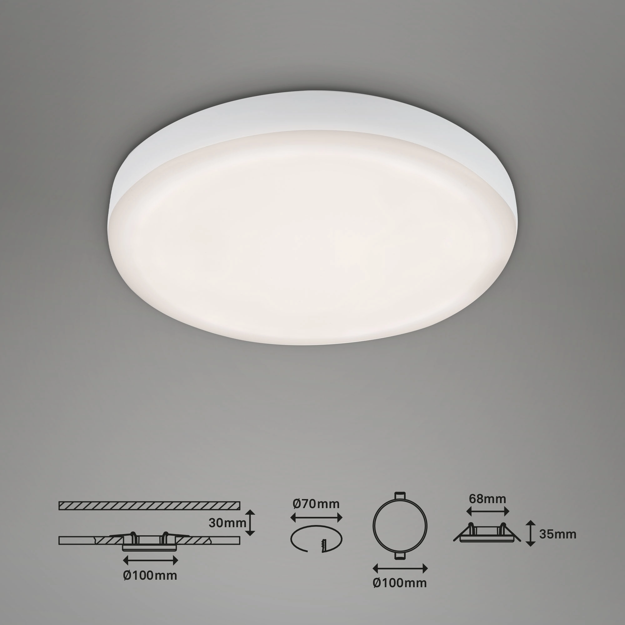 LED Einbauleuchte, Ø 10 cm, 6 W, 700 lm, Weiß