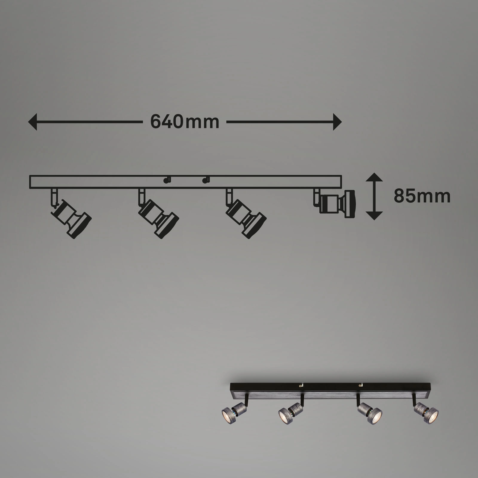 LED Spotleuchte, 64 cm, 4x GU10, 4,9 W, 460 lm, antik-silber