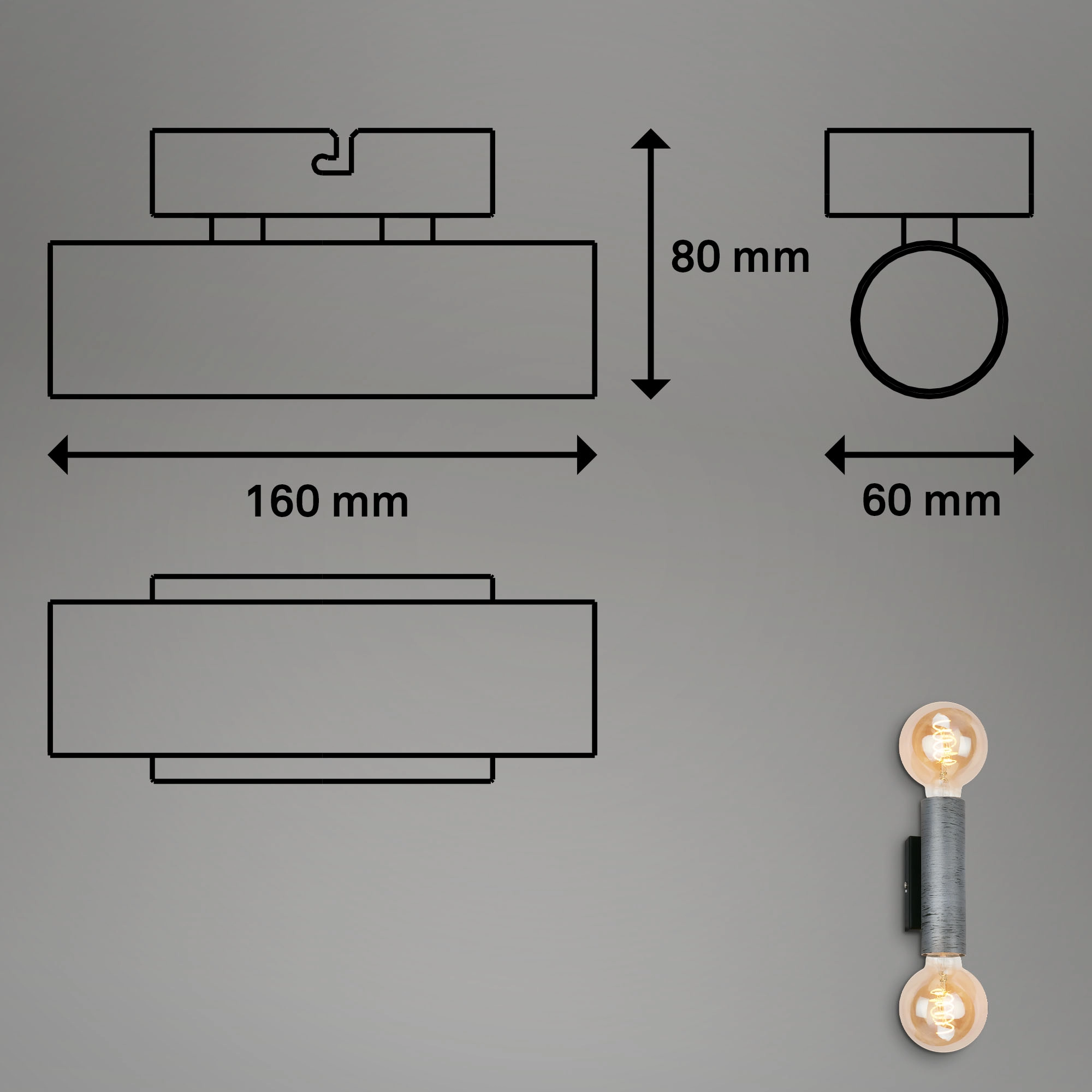 Retro Wandleuchte, 16 cm, exkl. 2x E27, max. 10 W, antik-silber