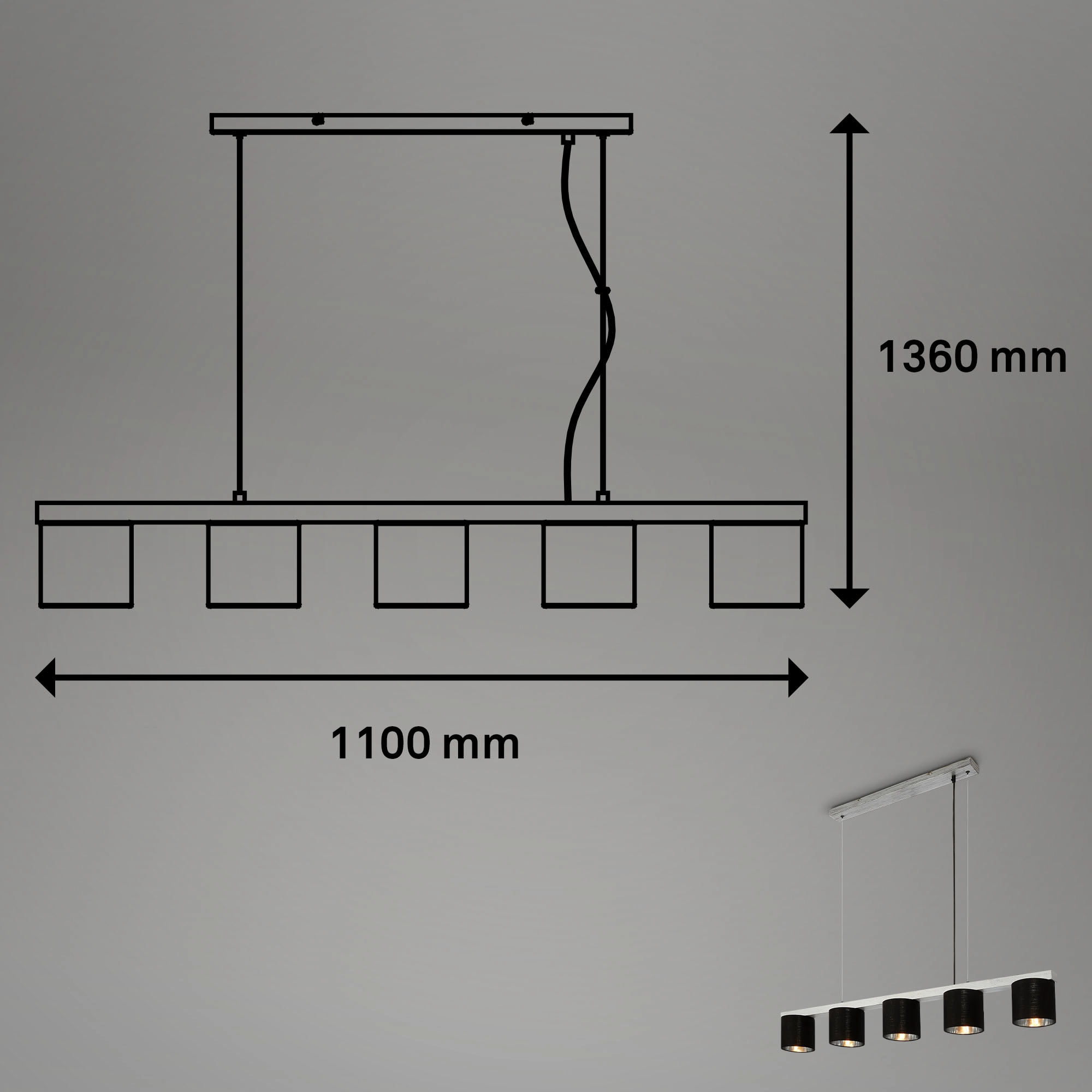 Pendelleuchte, 136 cm, exkl. 5x E14,  antik-silber