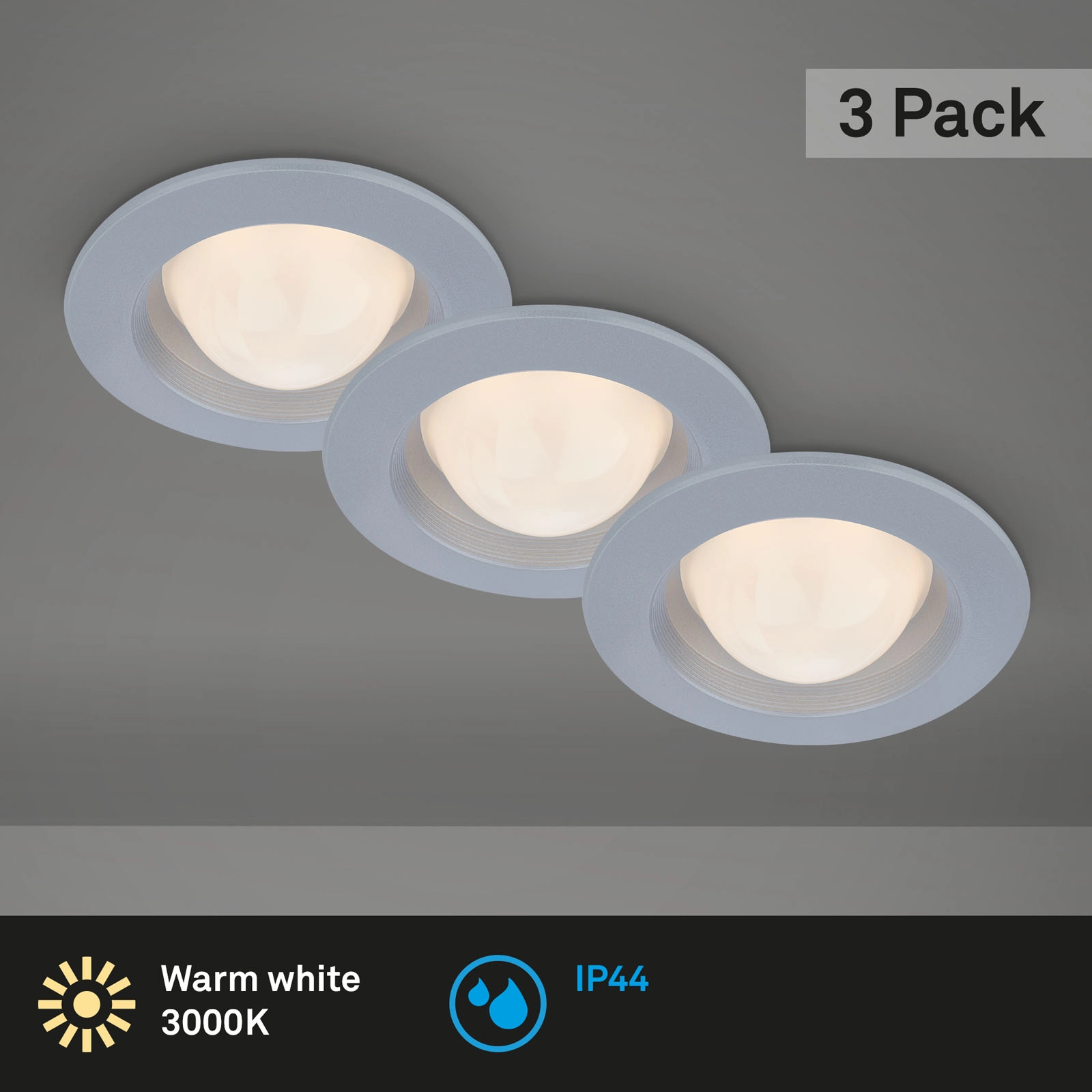 LED Einbauleuchten-Set, Ø9,5 cm, 3x LED, 3 W, 260 lm, chrom-matt