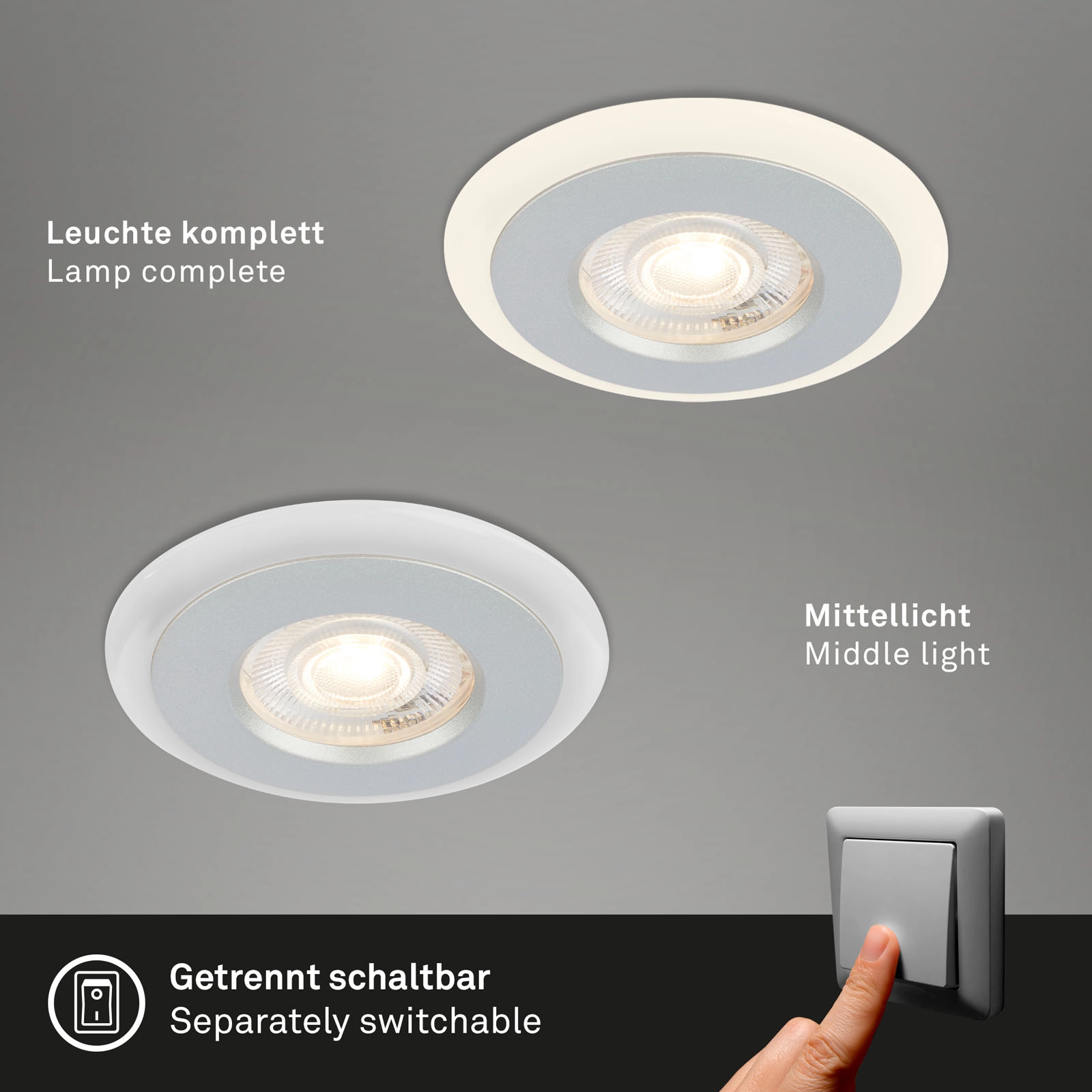 LED Einbauleuchten-Set, Ø8,4 cm, 3x LED, 5 W, 460 lm, chrom-matt