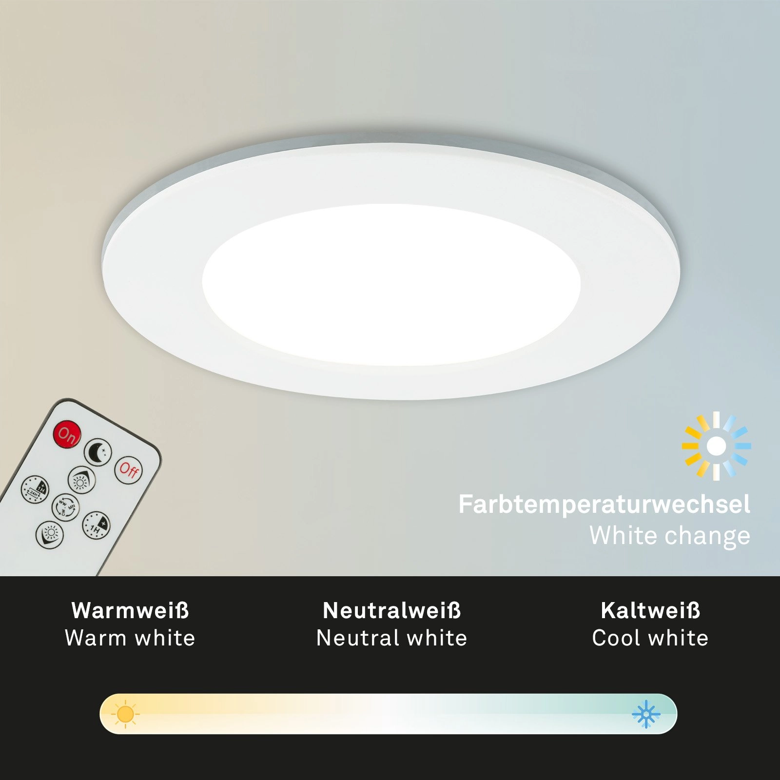 CCT LED Einbauleuchten-Set, Ø9,2 cm, 3x LED, 4,8 W, 450 lm, weiß