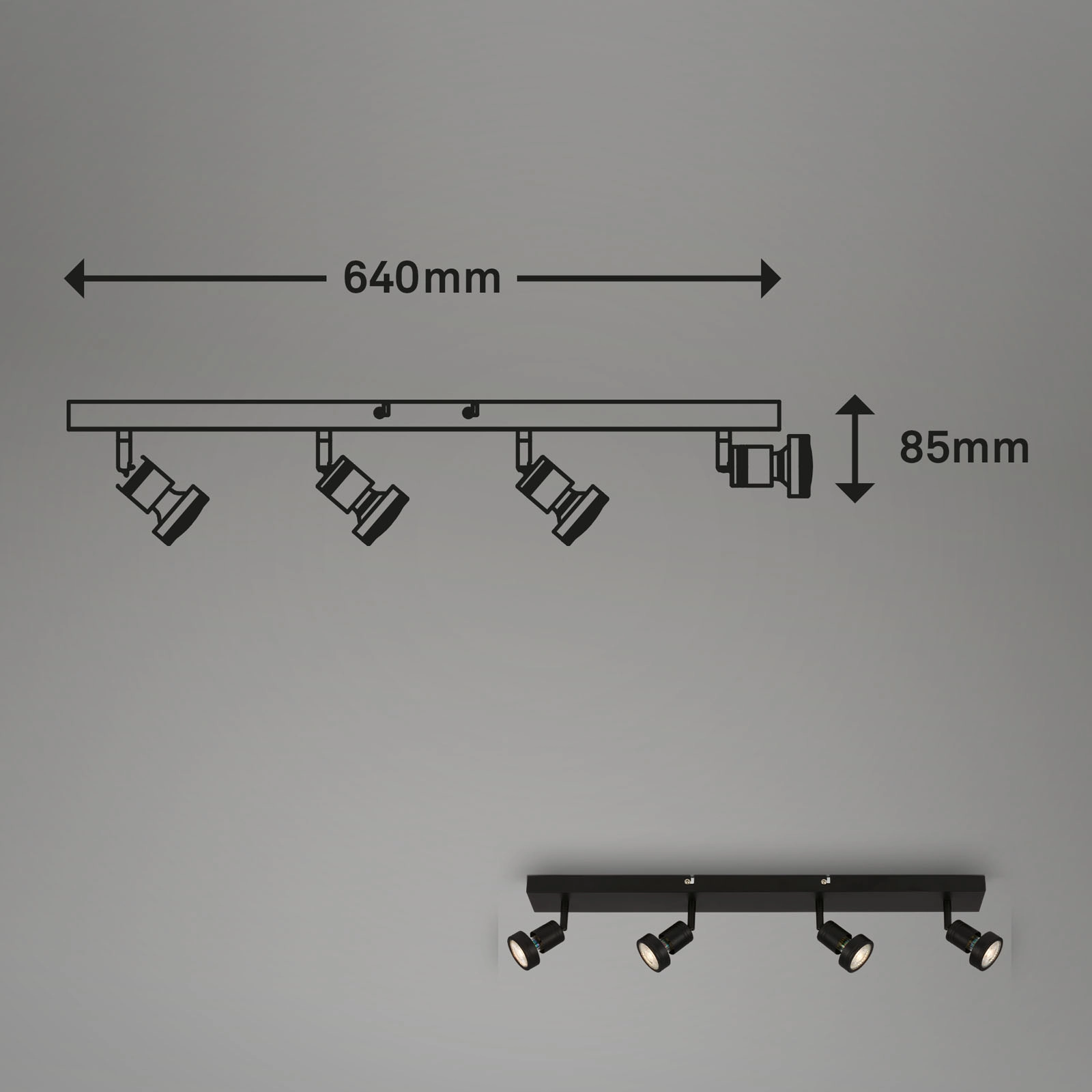 LED Spotleuchte, 64 cm, 4x GU10, 4,9 W, 460 lm, schwarz