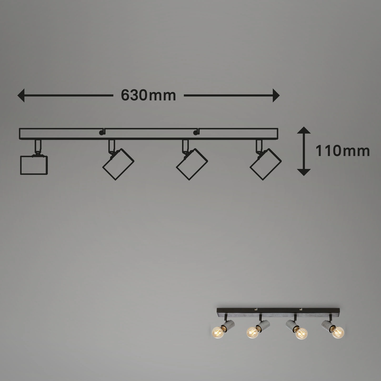 Spotleuchte, 63 cm, 4x E27, antik-silber