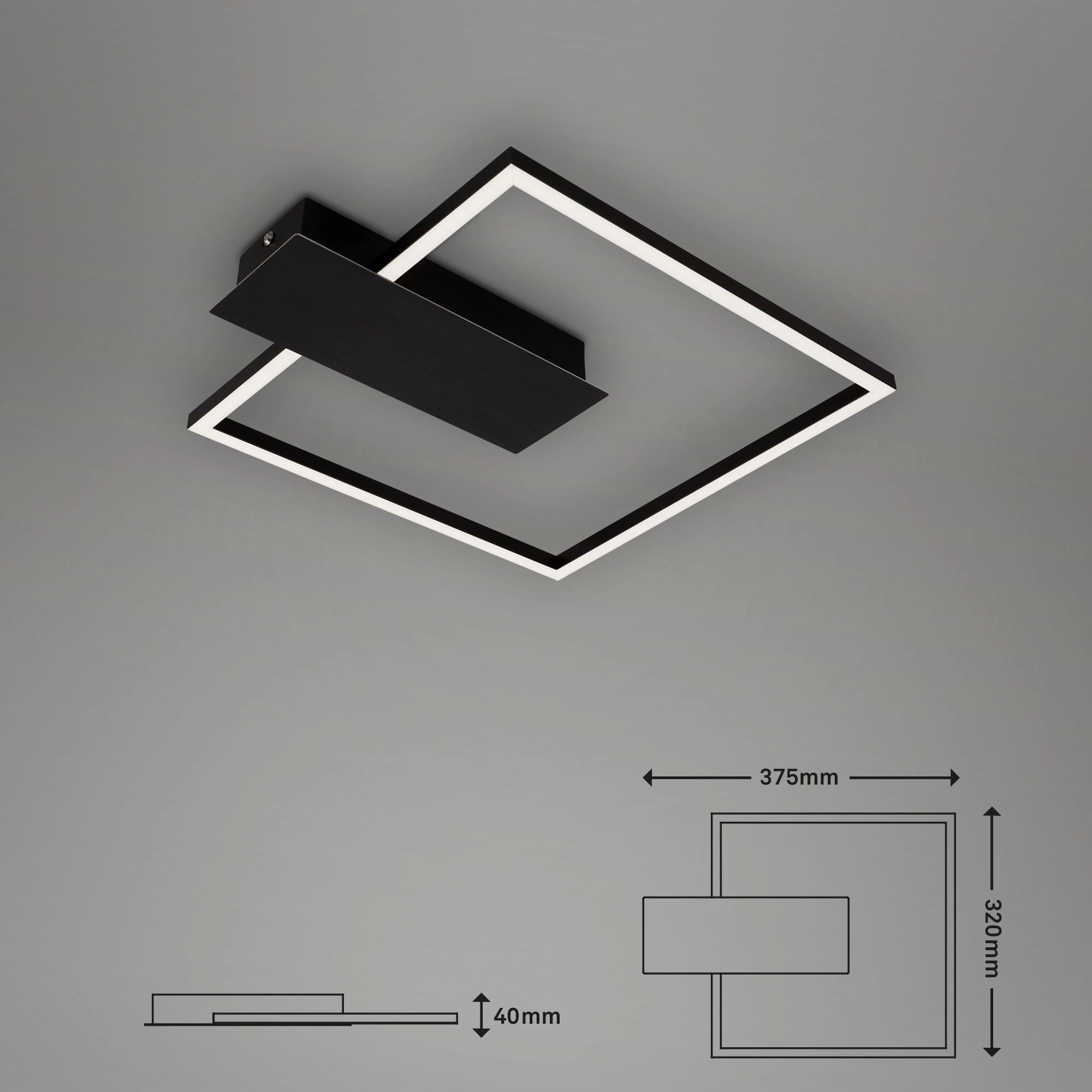 LED Deckenleuchte, 37,5 cm, 12 W, 1400 lm, Schwarz