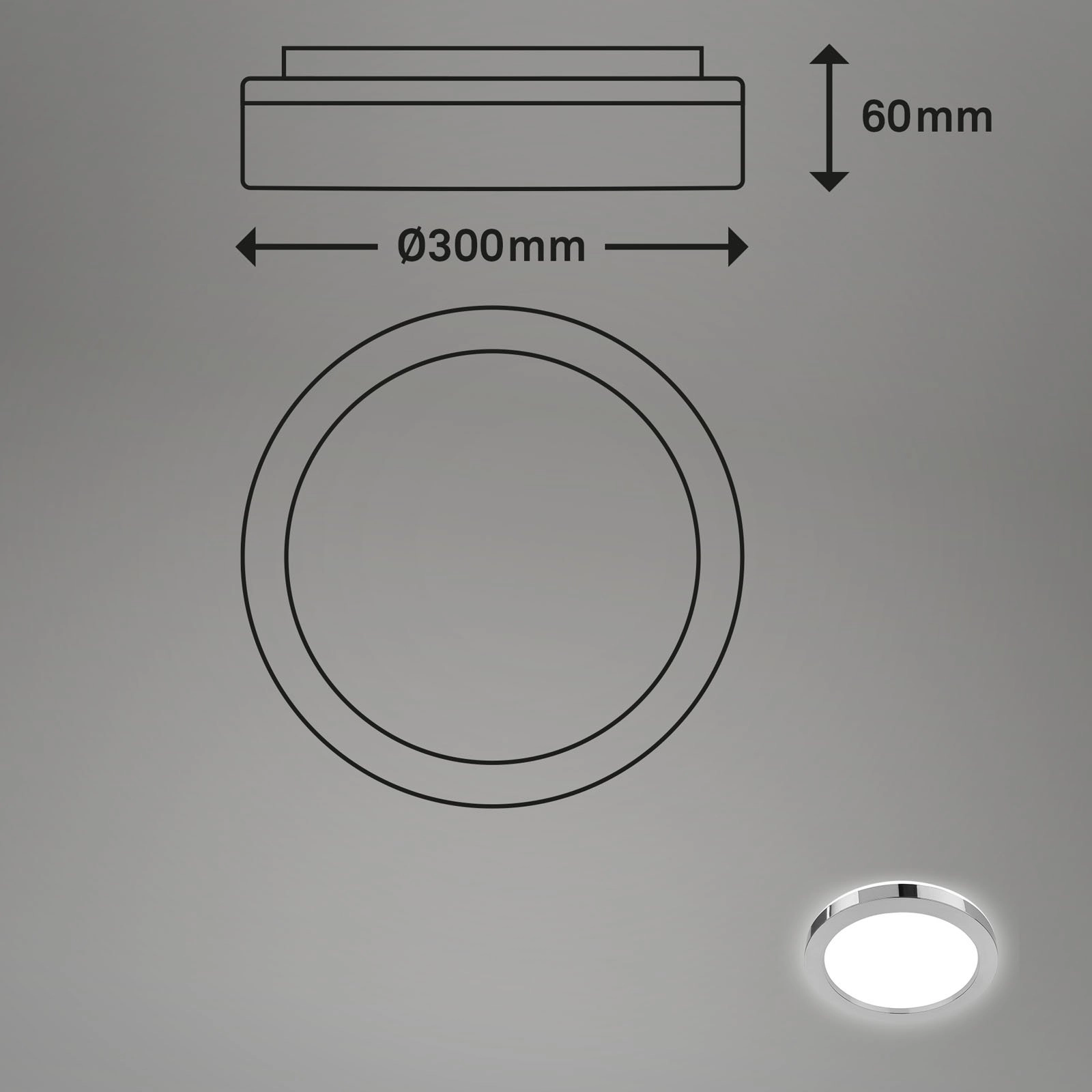 LED Bad-Deckenleuchte, Ø 30 cm, 1x LED-Platine, 18 W, 2000 lm, chrom