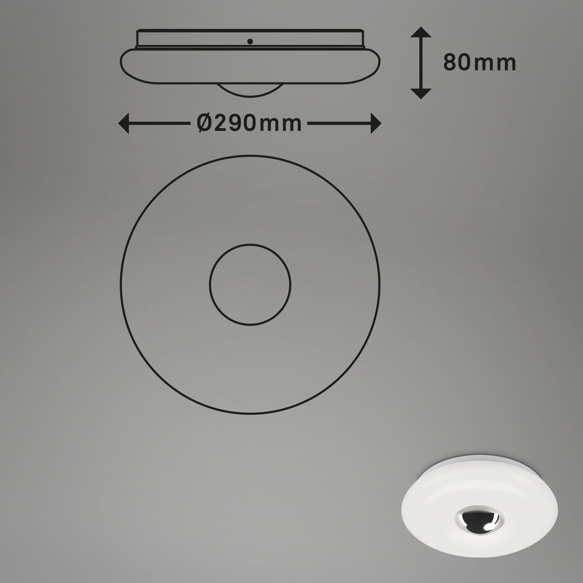 LED Deckenleuchte, Ø 29 cm, LED-Platine, 12 W, 1200 lm, weiß-chrom
