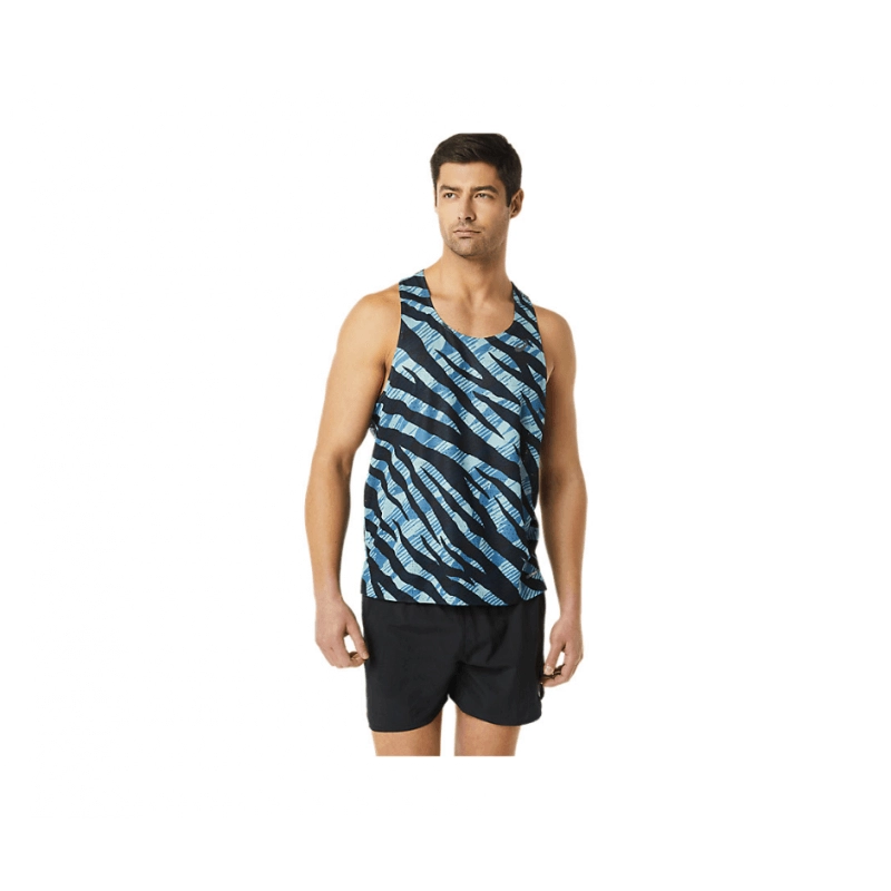 Asics Ventilate Actibreeze Singlet AOP ärmelloses T-Shirt Blau, Größe L