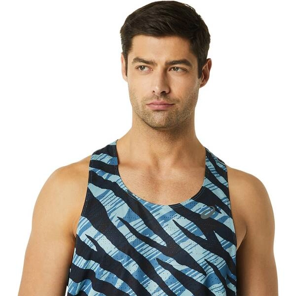 Asics Ventilate Actibreeze Singlet AOP ärmelloses T-Shirt Blau, Größe L