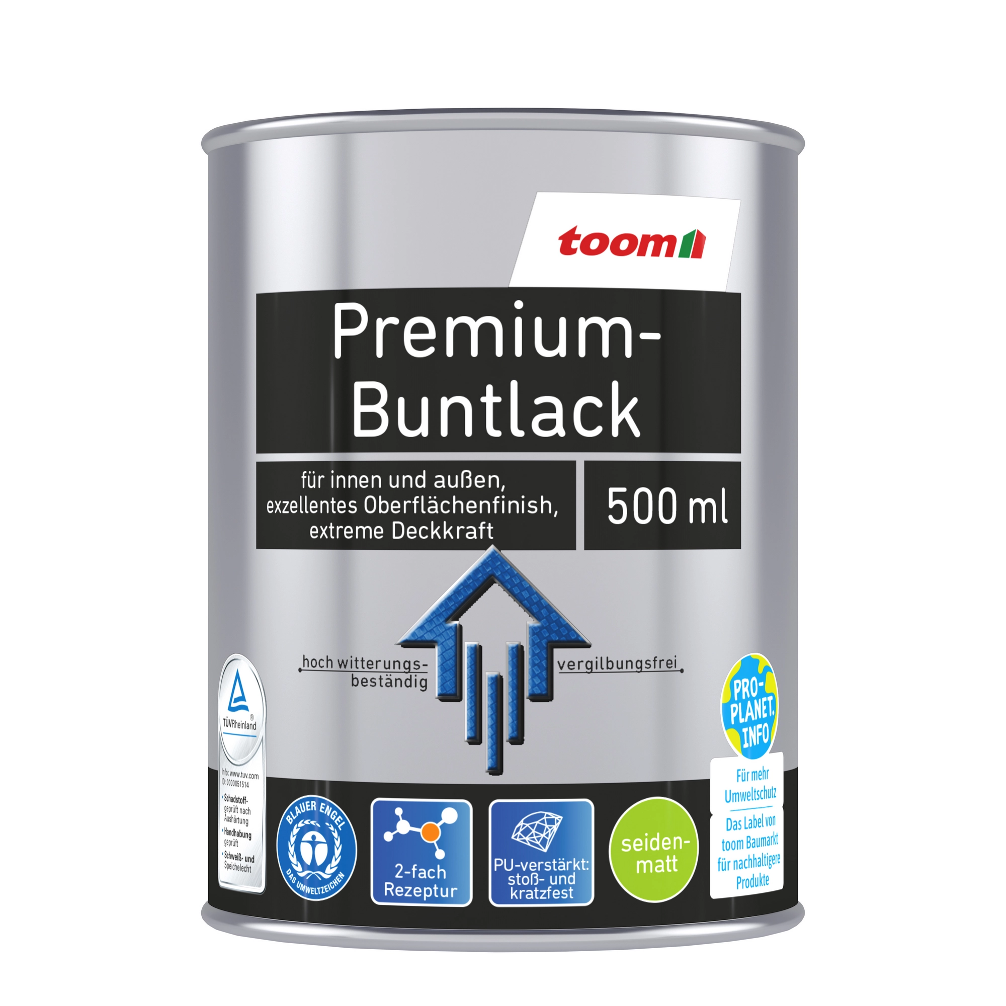 toom Premium-Buntlack reinweiß seidenmatt 500 ml