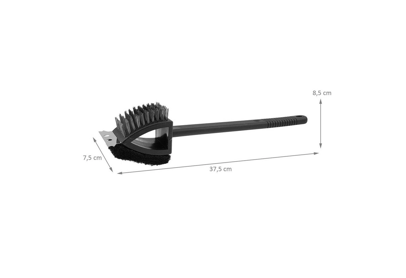 Wellgro Grillbürste »Grillbürste mit 3 Funktionen - Bürste Schaber Schwamm - 38 x 8 x 9 cm (L x B x H), Edelstahl / Kunststoff - verschiedene Mengen wählbar«, (4-tlg)