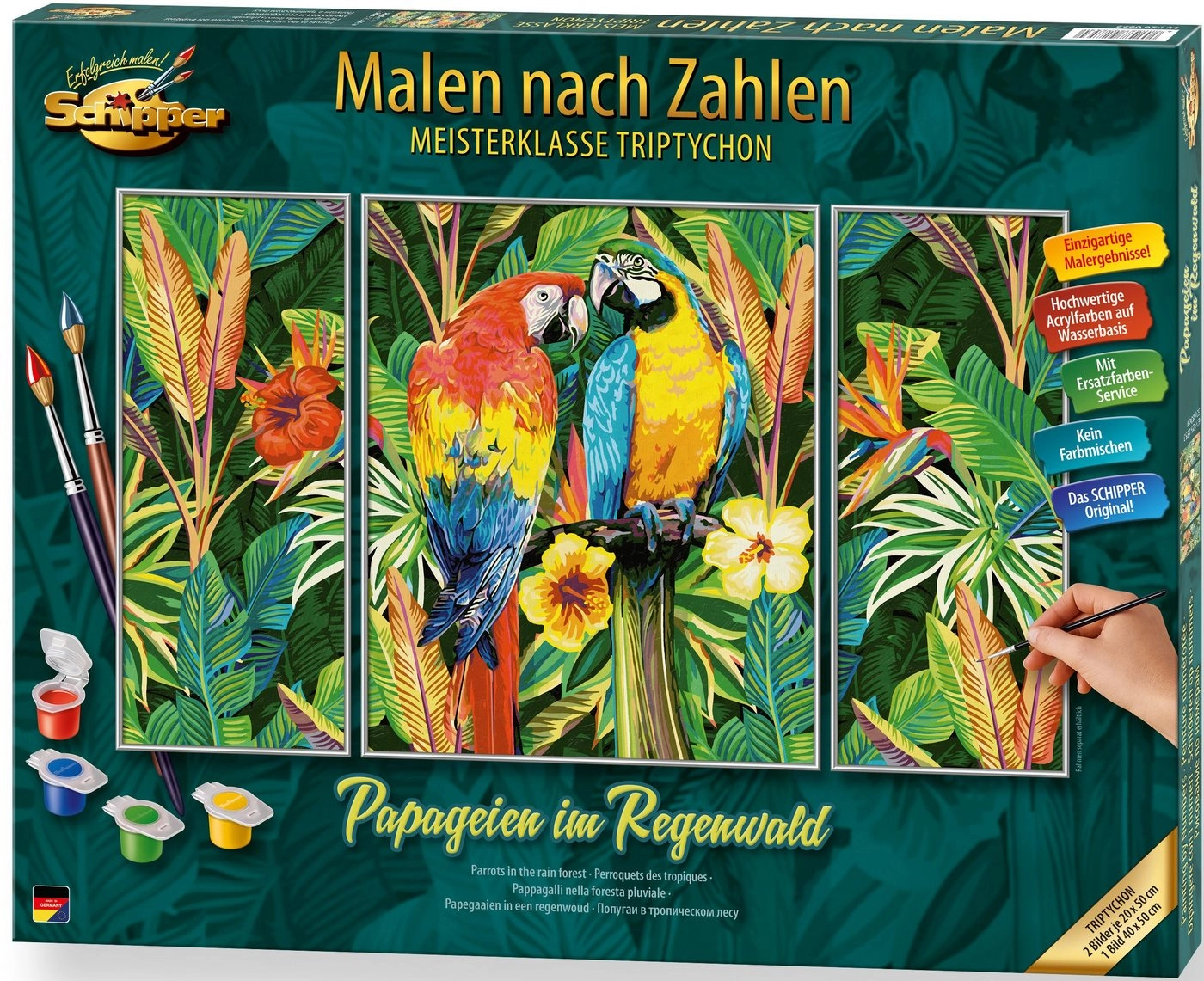 Schipper Malen nach Zahlen »Meisterklasse Triptychon - Papageien im Regenwald«, Made in Germany