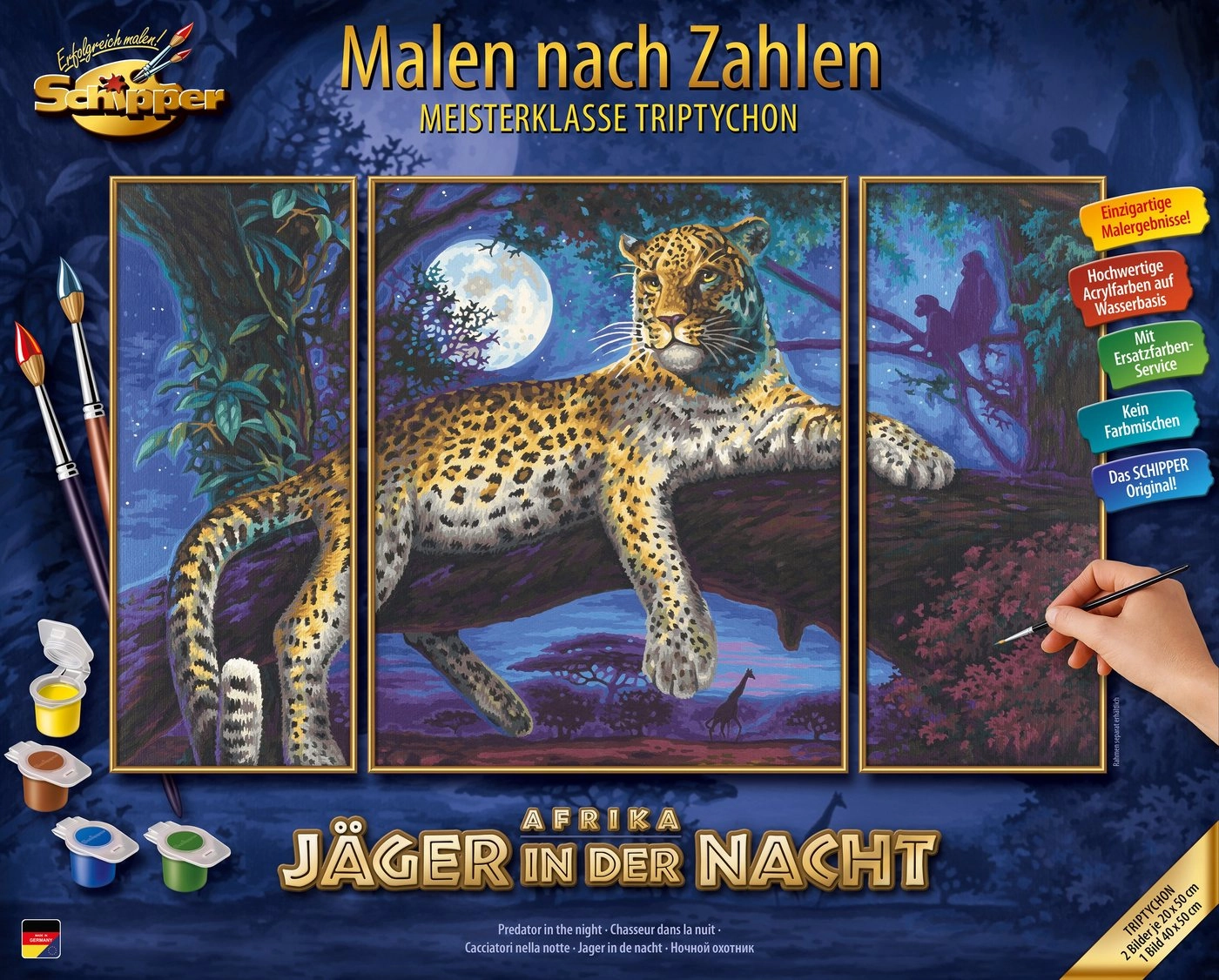 Schipper Malen nach Zahlen »Meisterklasse Triptychon - Jäger in der Nacht«, Made in Germany