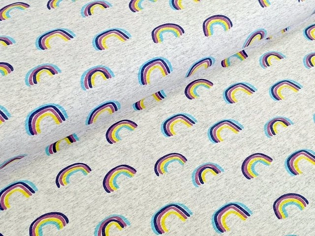 Corileo Stoff »Baumwolljersey Regenbogen Hellgrau Meliert Stoff Meterware Jersey Rainbow«