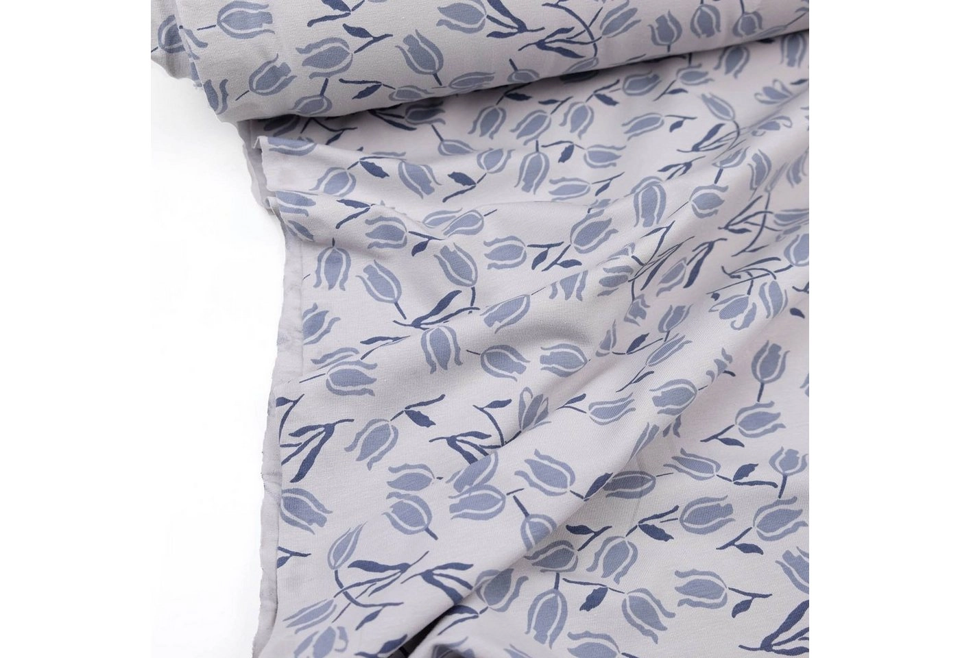 larissastoffe Stoff »Bio Jersey Blumen Überbreite Tulpe christal blau«, Meterware, 50 cm x 160 cm überbreit