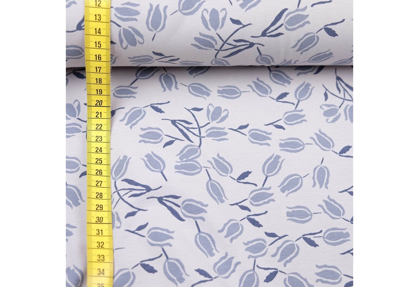 larissastoffe Stoff »Bio Jersey Blumen Überbreite Tulpe christal blau«, Meterware, 50 cm x 160 cm überbreit