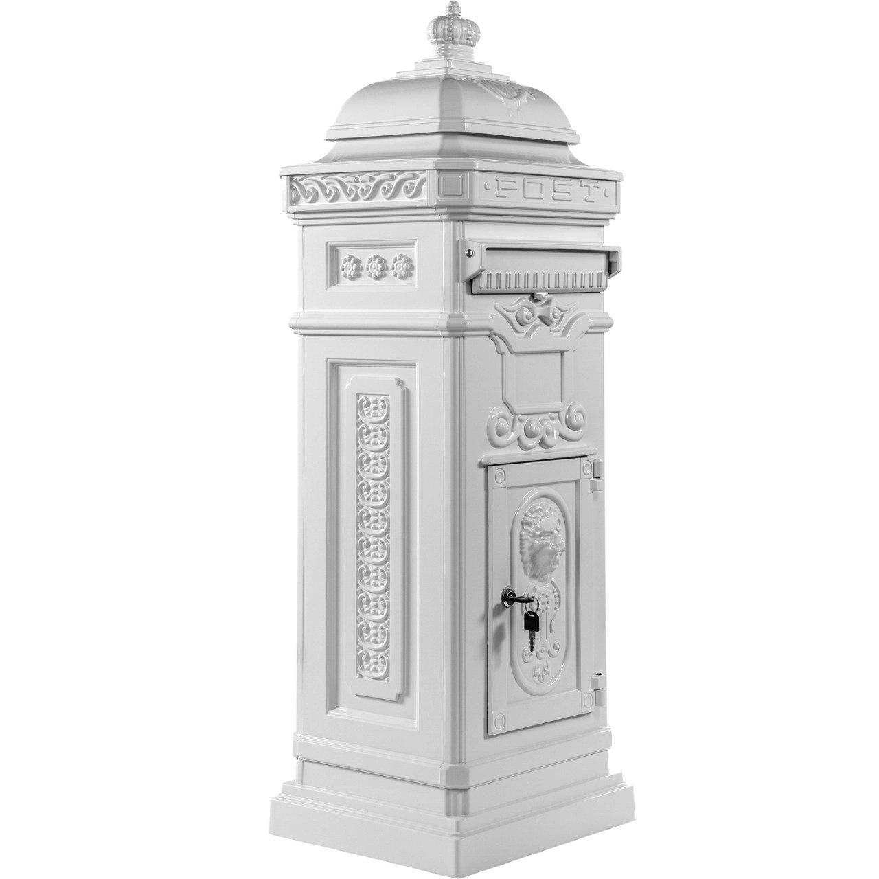 Säulenbriefkasten, Postkasten antik Weiß