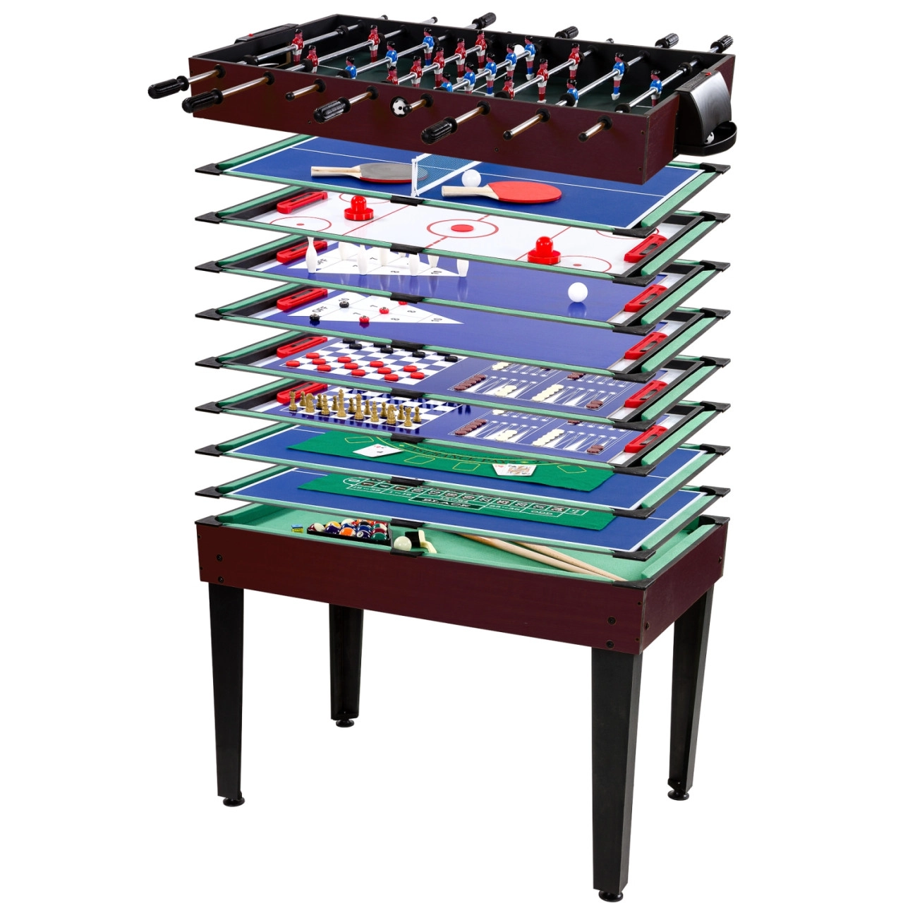 GAMESPLANET® Multigame Spieletisch 15 in 1, dunkles Holzdeko