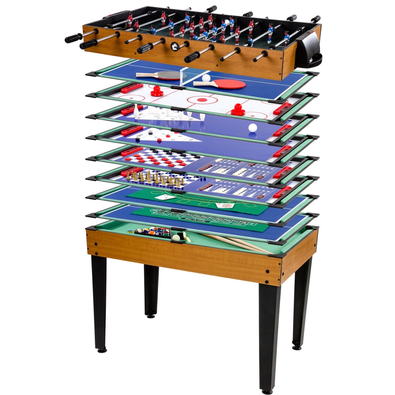 GAMESPLANET® Multigame Spieletisch 15 in 1, helles Holzdekor